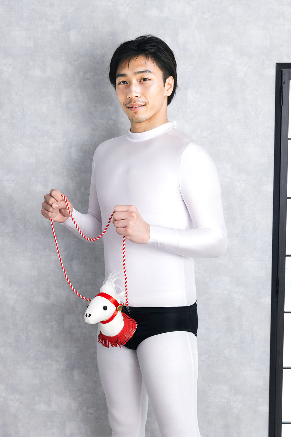 コスプレ小物 正月 干支 動物 暴れ馬パンツ メンズ ホワイト【クリアストーン】