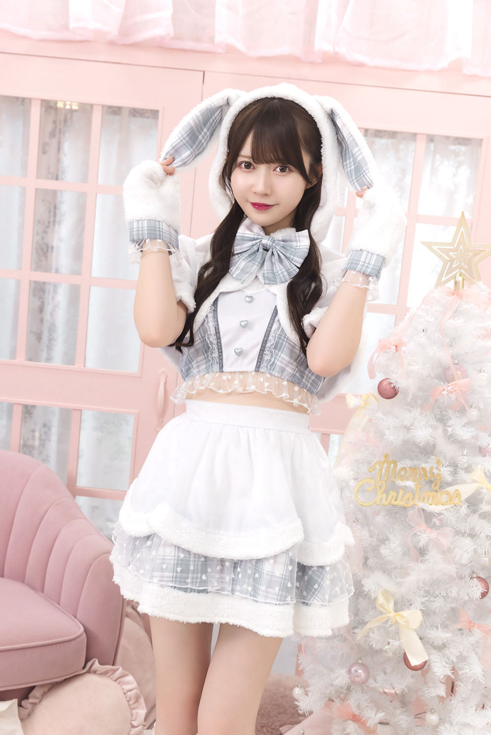 《JamsCollection着用》 コスプレ うさぎ クリスマス リリパレ スノーラビット レディース フリーサイズ ピンク/ブルー/ホワイト 【クリアストーン】♡