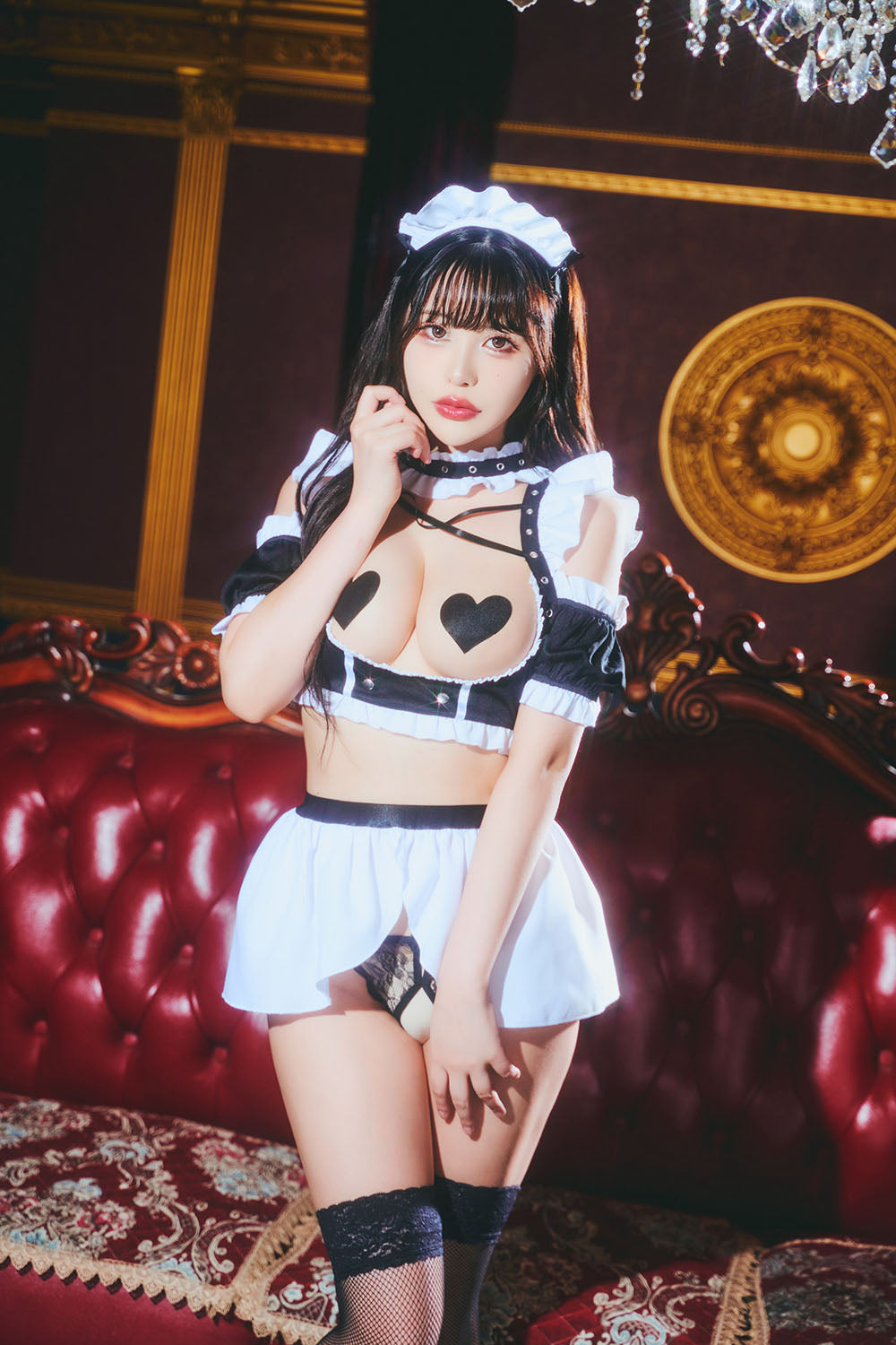 コスプレ メイド ロイヤルヌーディー プレミアムメイド レディース フリーサイズ ブラック【クリアストーン】♡