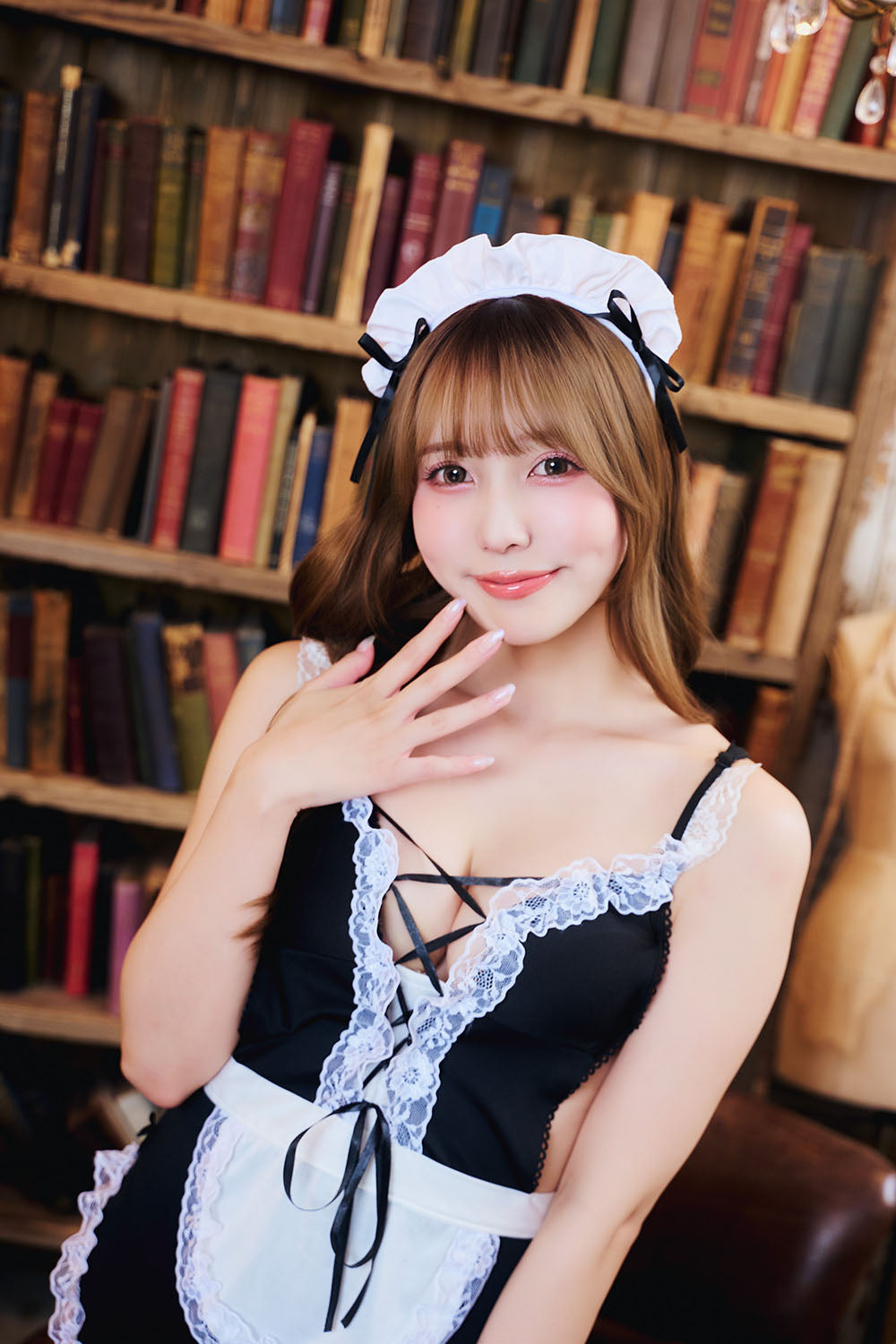 コスプレ SecretRose レースアップメイド レディース フリーサイズ ブラック【クリアストーン】♡