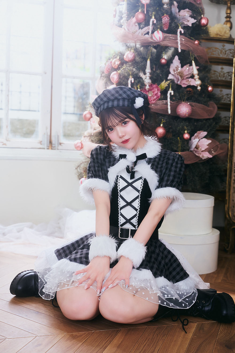 《JamsCollection着用》 コスプレ サンタ クリスマス リリパレ アイドルチェックサンタ レディース フリーサイズ レッド/ブラック 【クリアストーン】