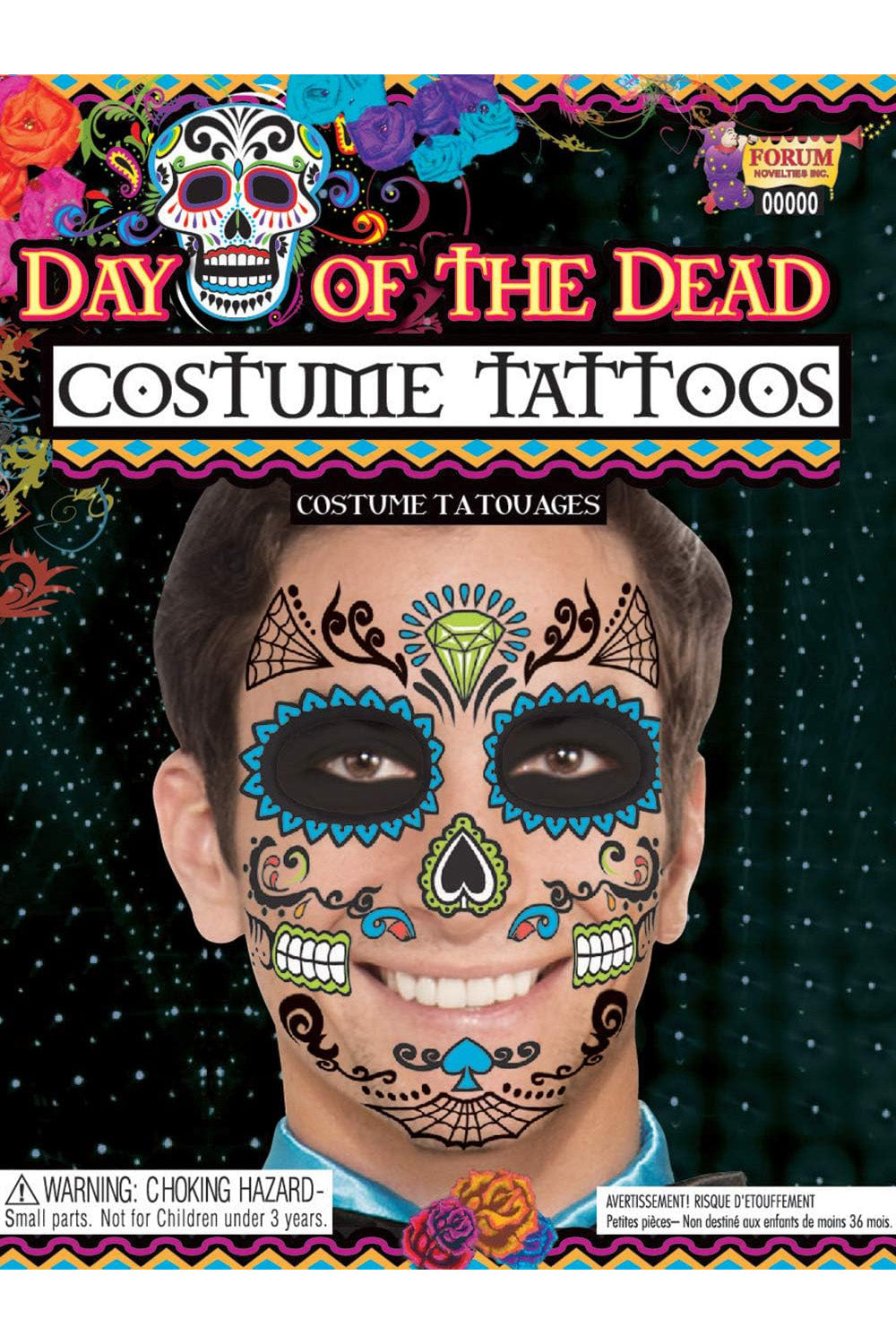 ハロウィン 装飾 フォーラム(Forum) Day Of Dead Tatto Face メンズ ブラック【クリアストーン】