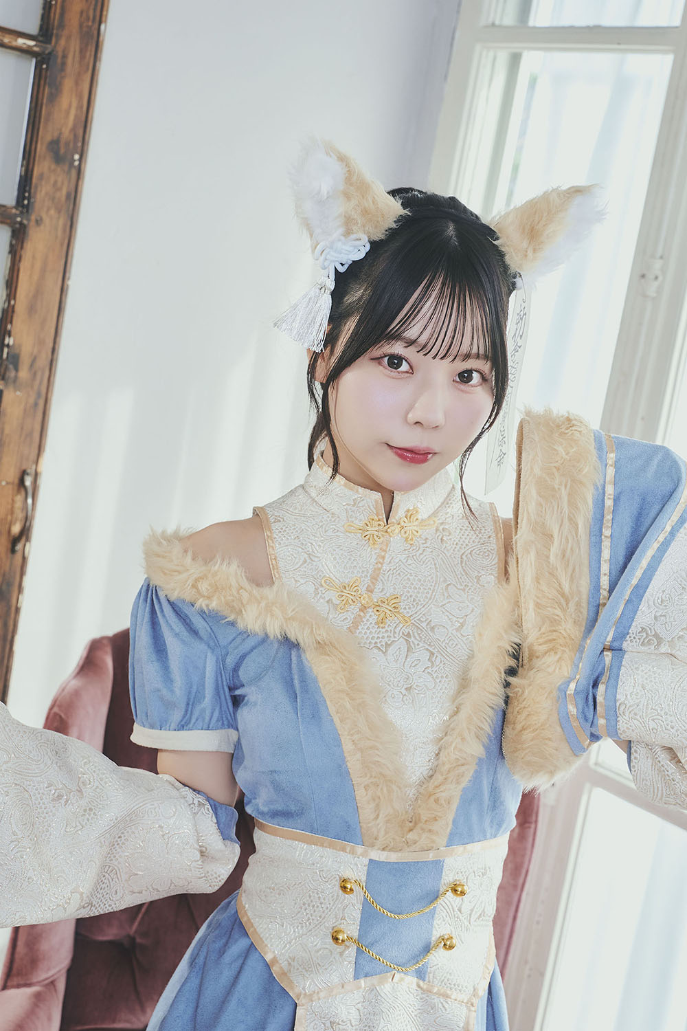 《JamsCollection・花坂環ちゃん着用》コスプレ ハロウィン 狐 キョンシー ダスティコンフィ キツネキョンシー レディース フリーサイズ ブルー【クリアストーン】