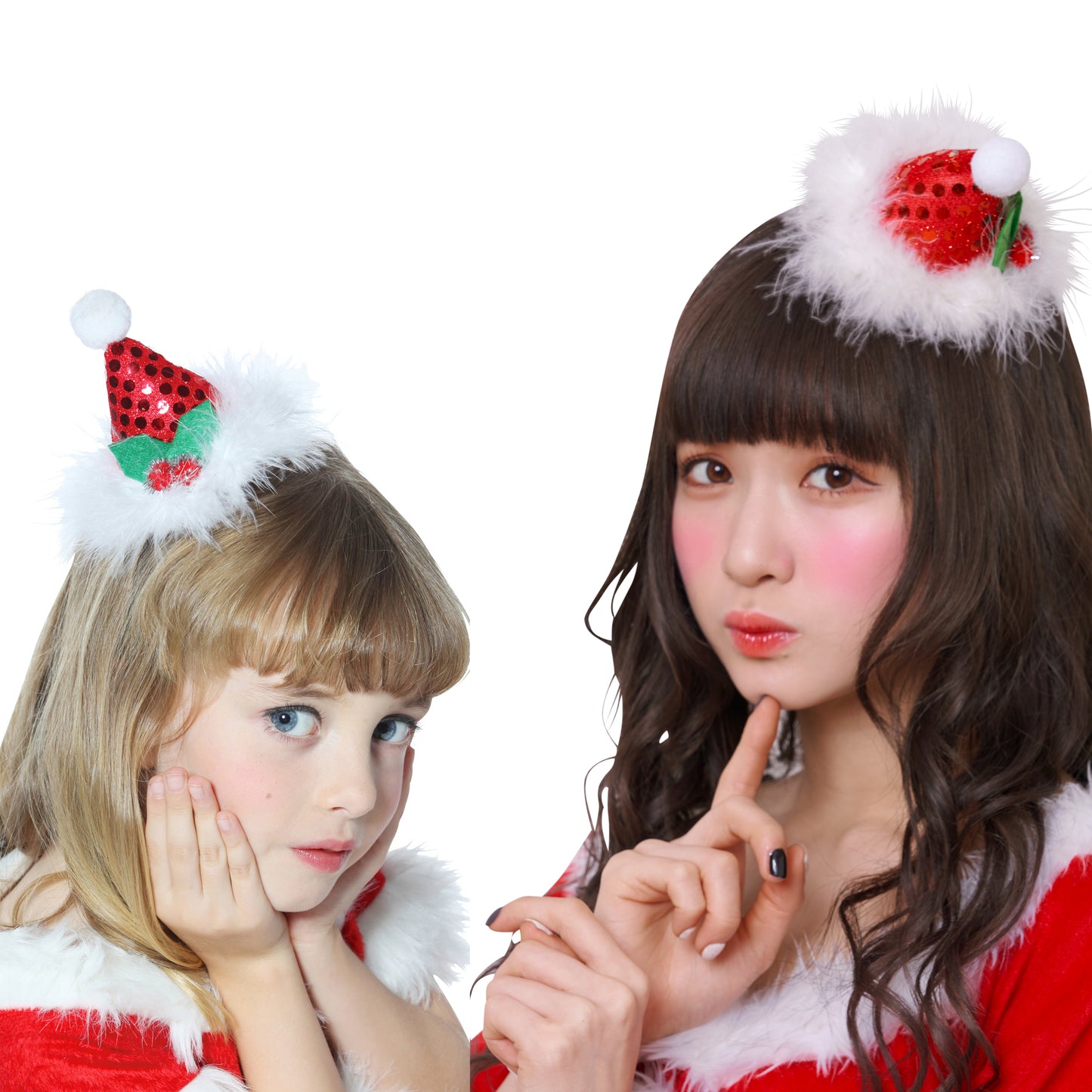 コスプレ クリスマス サンタ ヘアピン キラキラサンタ帽ヘアピン ユニセックス レッドー 【クリアストーン】
