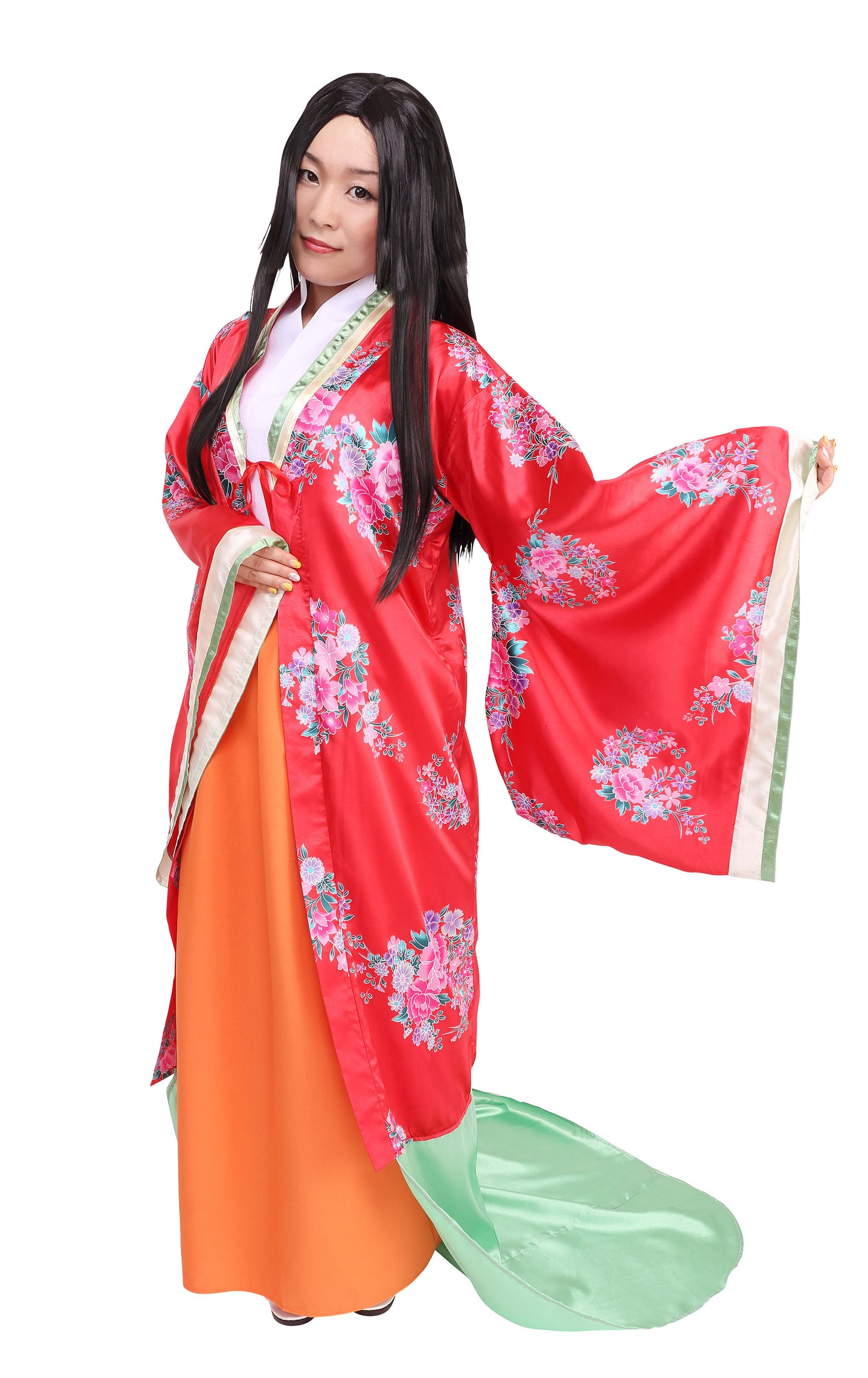 コスプレ ハロウィン ひなまつり お雛様 お姫様 和風コスチューム 姫様 レディース フリーサイズ レッド 【クリアストーン】