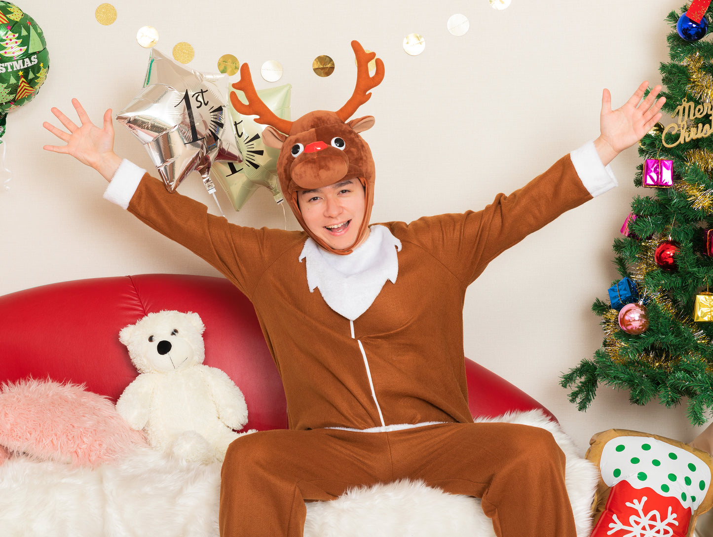 コスプレ クリスマス トナカイ 着ぐるみ コミカルトナカイ メンズ ブラウン 【クリアストーン】
