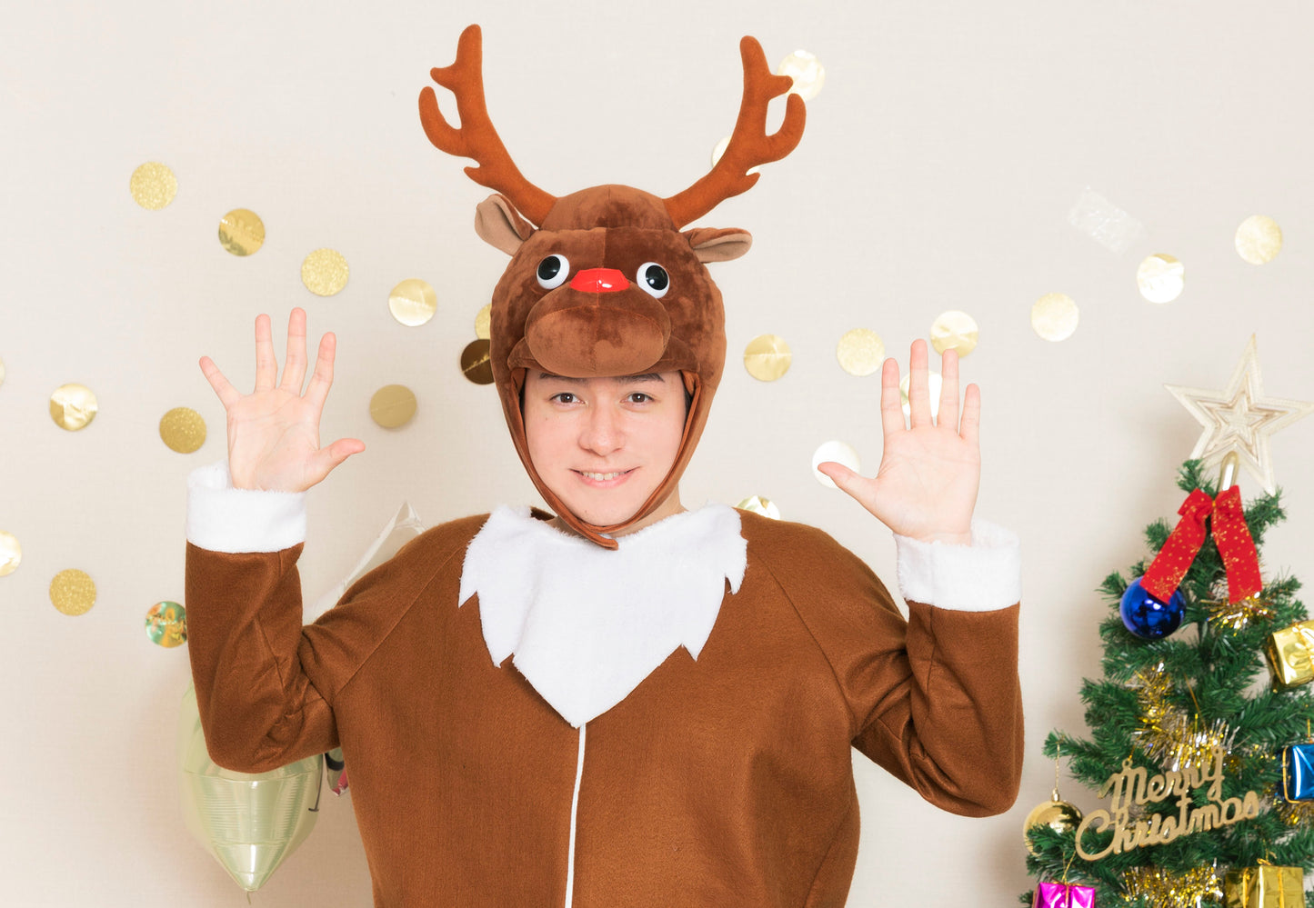 コスプレ クリスマス トナカイ かぶりもの コミカルトナカイ かぶりもの ユニセックス ブラウン【クリアストーン】