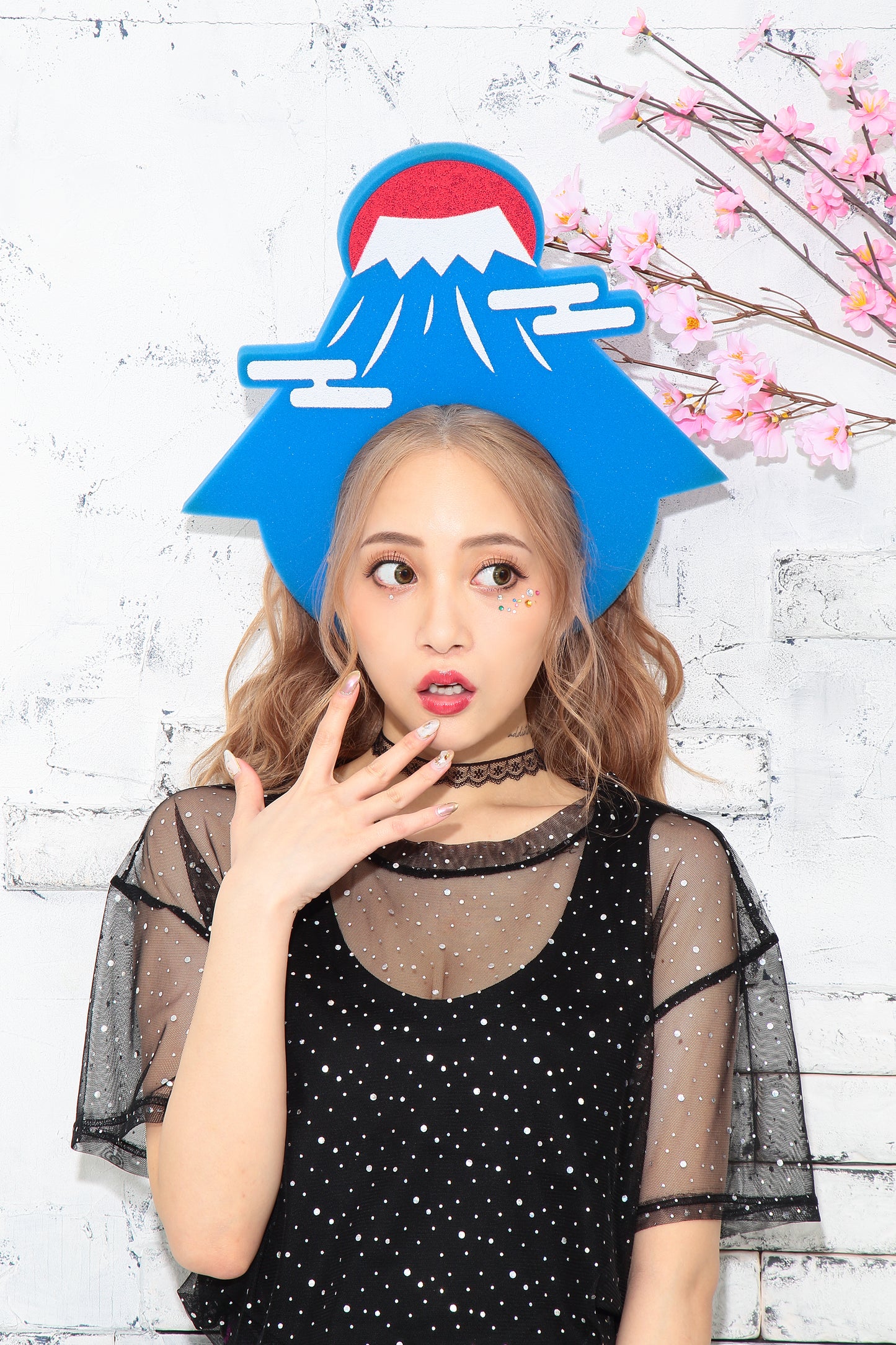 応援グッズ 応援 スポーツ 日本 富士山 スポンジバンド フジヤマ ユニセックス フリーサイズ ブルー【クリアストーン】