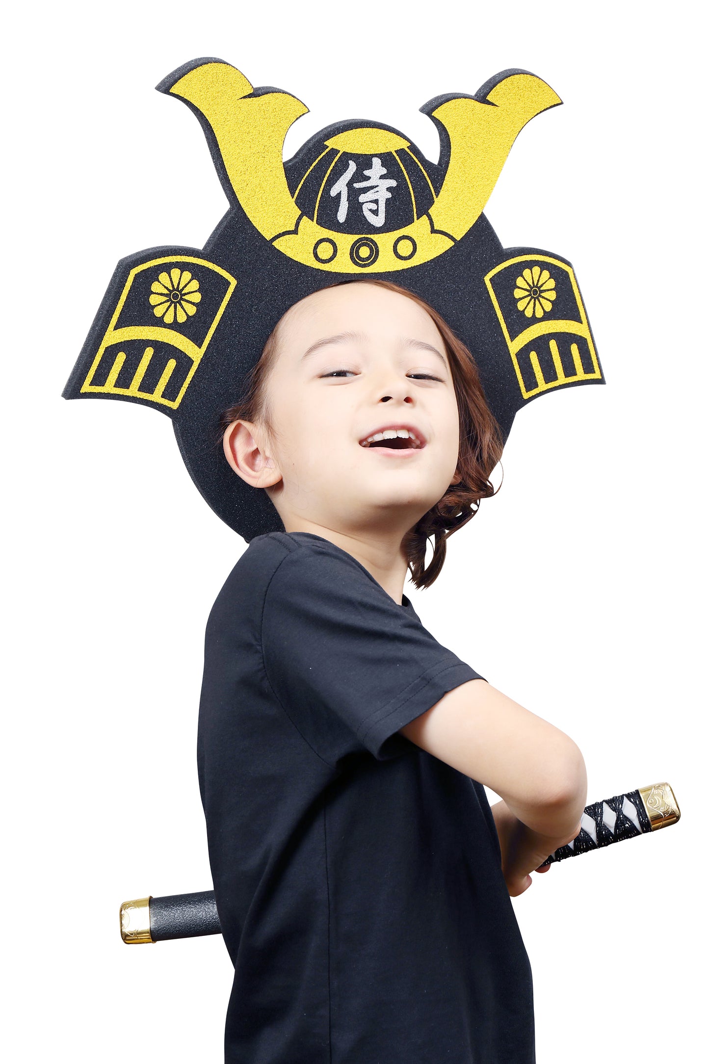 応援グッズ 応援 スポーツ 日本 兜 かぶと 侍 スポンジバンド ユニセックス フリーサイズ ブラック【クリアストーン】