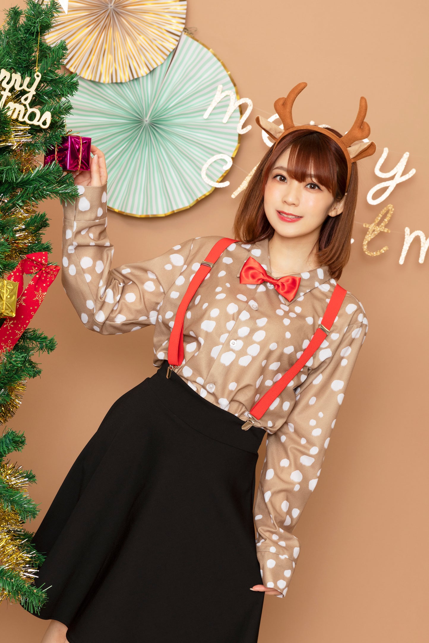 コスプレ クリスマス シャツ トナカイ トナカイシャツ ユニセックス ブラウン 【クリアストーン】