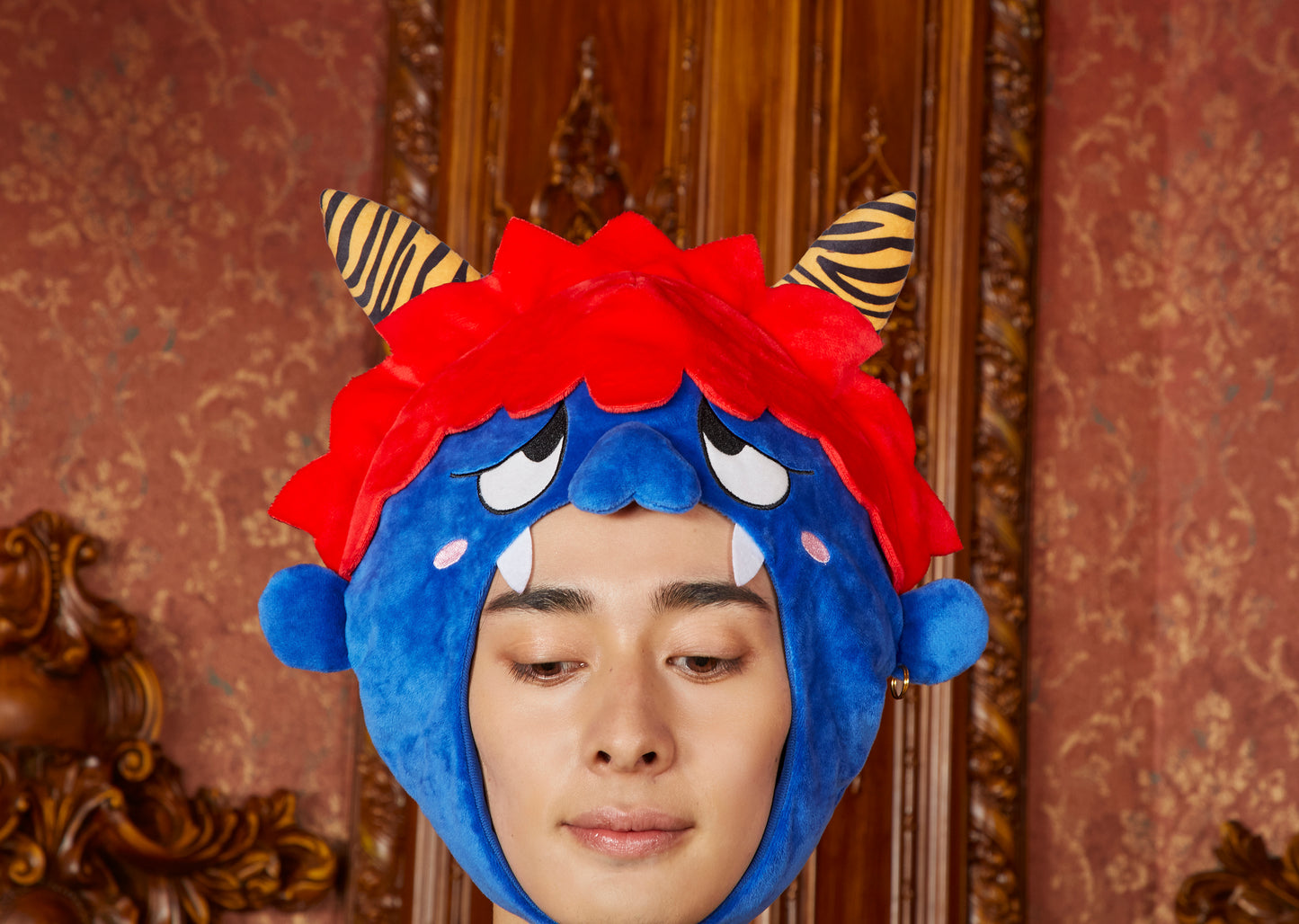 コスプレ 節分 鬼 かぶりもの 鬼かぶりもの ユニセックス フリーサイズ レッド/ブルー 【クリアストーン】