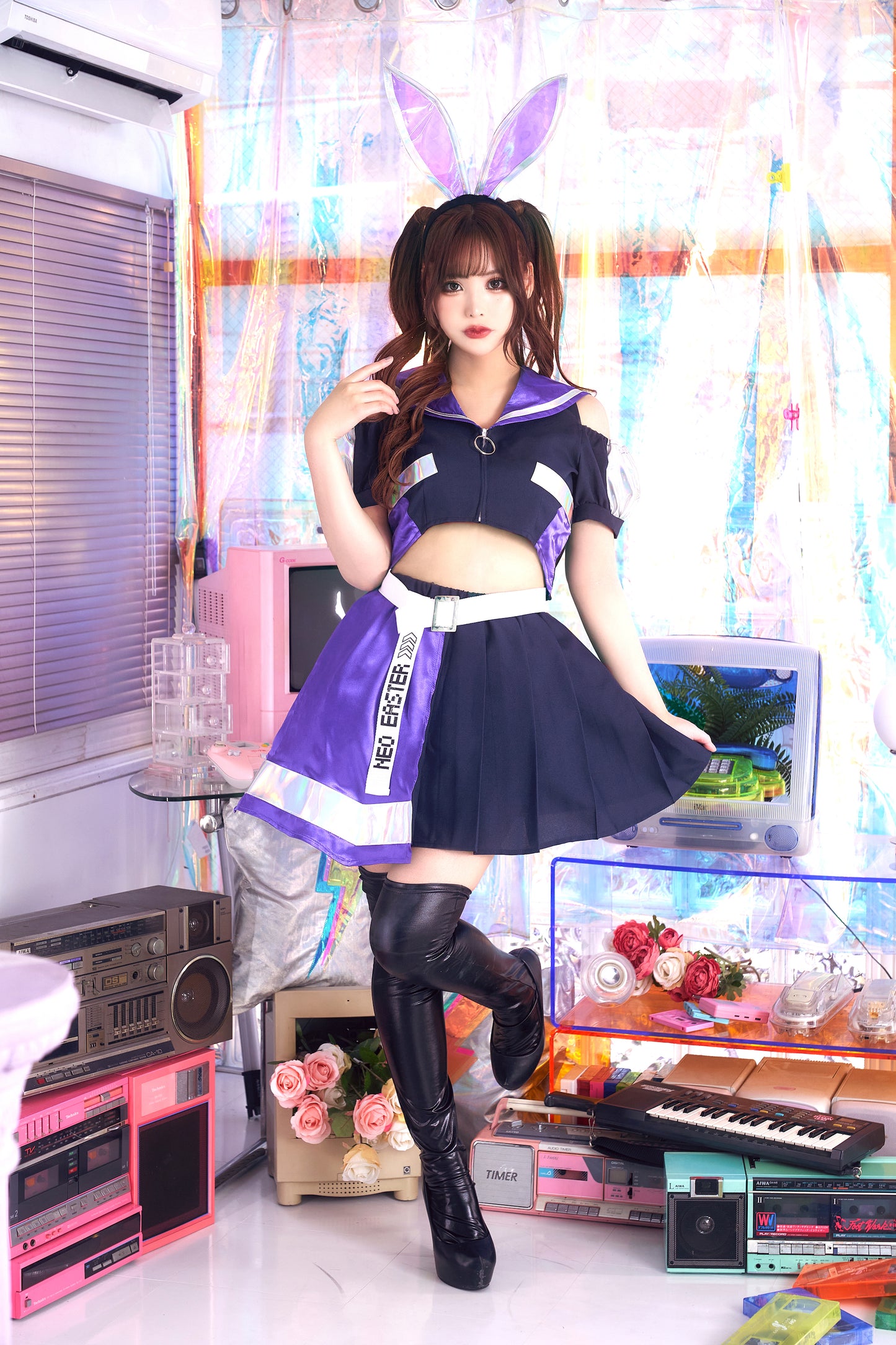 コスプレ うさぎ イースター ネオバニー サイバーセーラー レディース フリーサイズ パープル【クリアストーン】