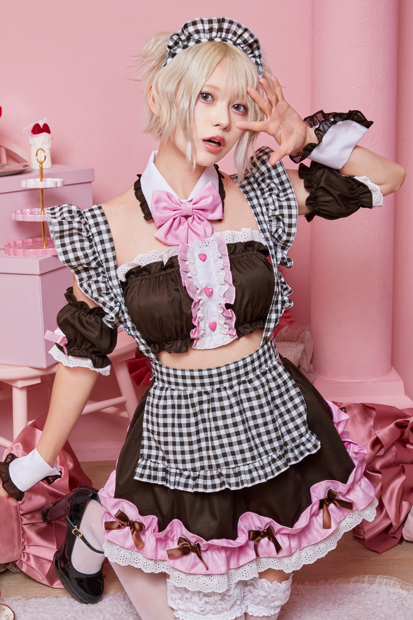 コスプレ メイド バレンタイン パステルファンシーメイド パステル/いちごチョコ グリーン/ピンク 【クリアストーン】