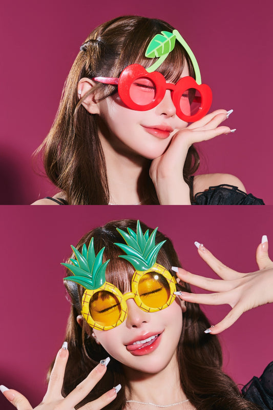 [New] コスプレ小物 誕生日 たべもの バースデー サングラス チェリー/パイン ユニセックス イエロー/レッド【クリアストーン】