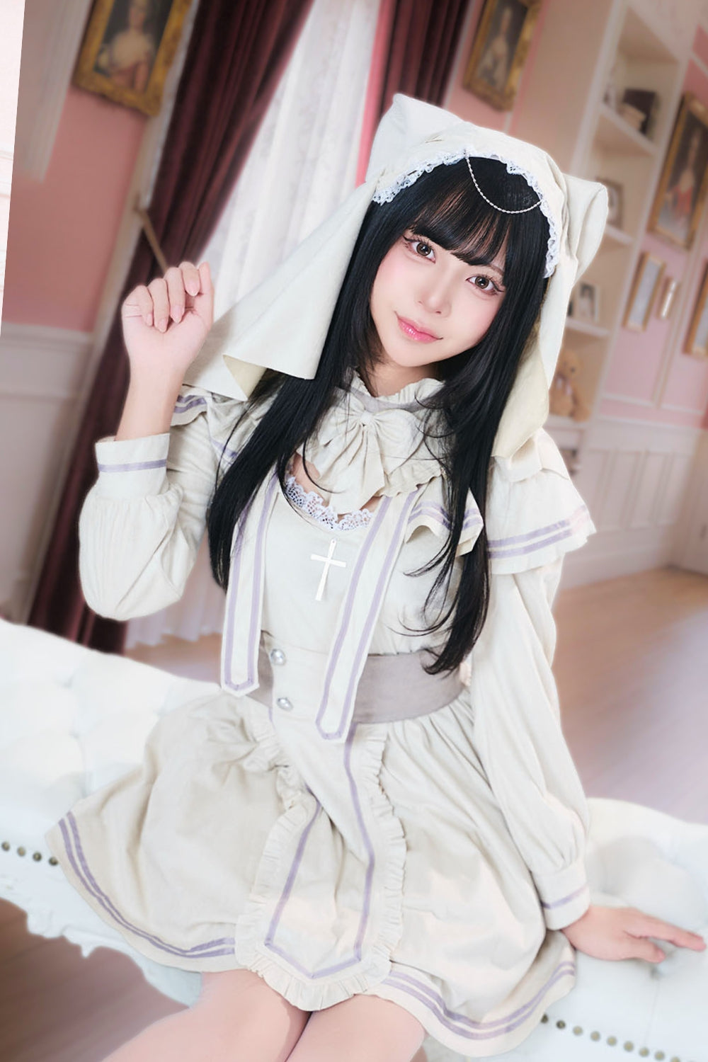 コスプレ ハロウィン ねこ シスター ダスティコンフィ ネコシスター レディース フリーサイズ アイボリー【クリアストーン】♡
