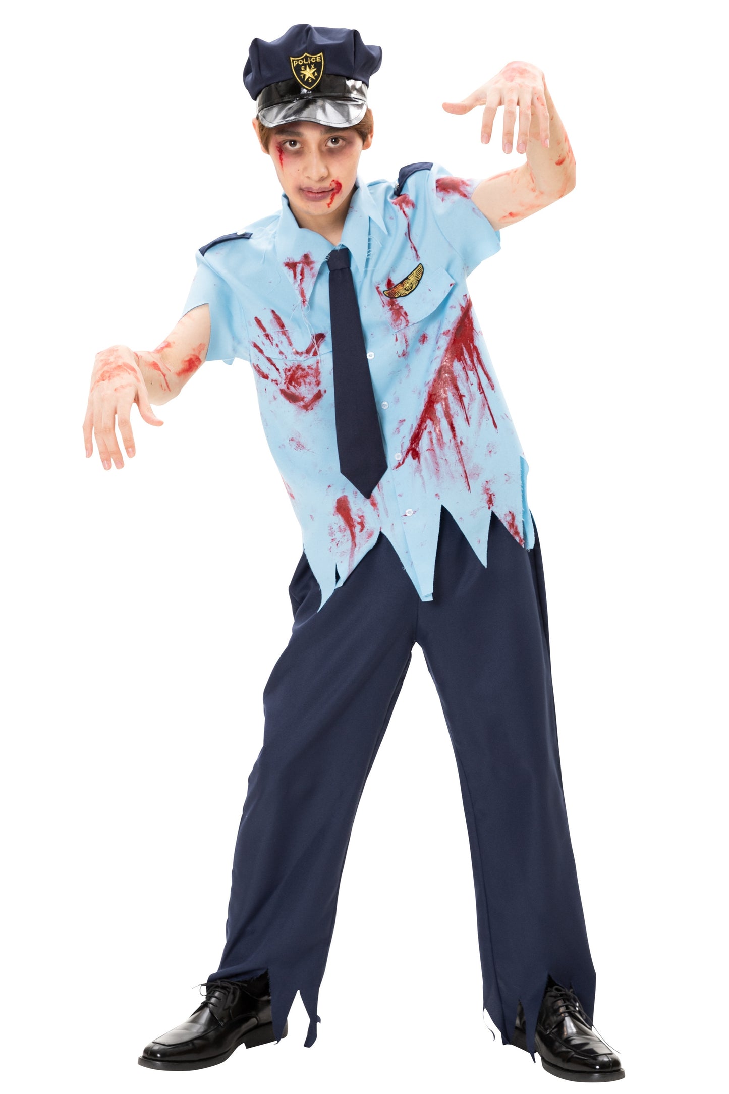 コスプレ ハロウィン ポリス 血糊 血のり ブラッディ ブラッディポリス メンズ フリーサイズ ブルー【クリアストーン】