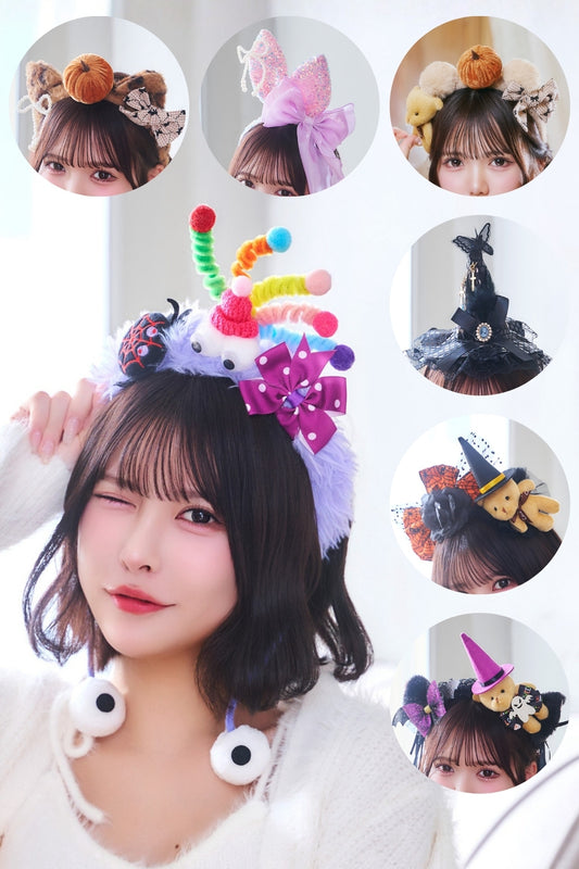 [New] コスプレ小物 ハロウィン アニマル デコカチューシャ レディース フリーサイズ ブラック/パープル/ブラウン/ピンク【クリアストーン】