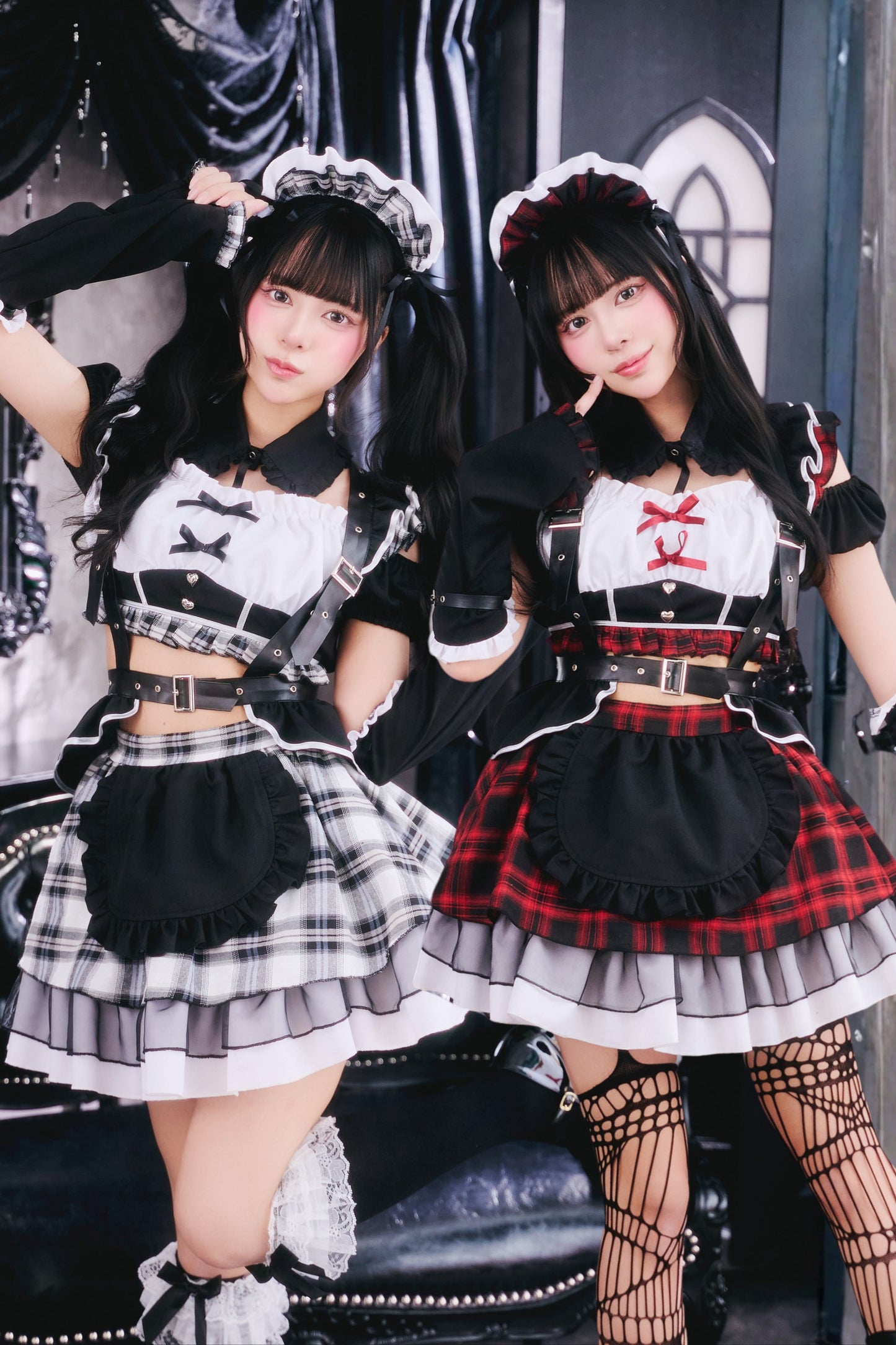 [New] コスプレ ゴスパンドール メイド レディース フリーサイズ モノトーン/レッド【クリアストーン】♡