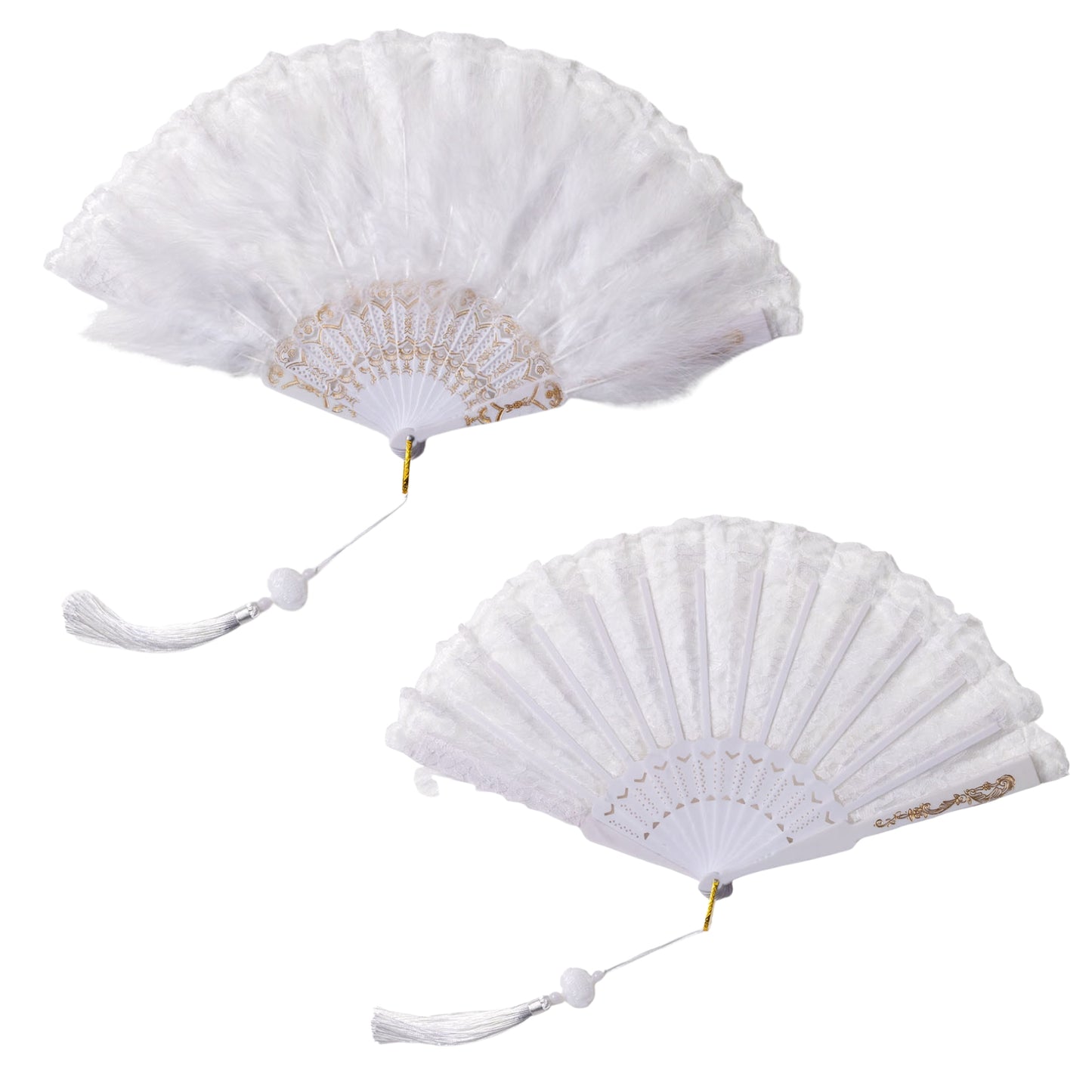 [New] コスプレ小物 チャイナ レース羽扇子 ユニセックス ホワイト/ブルー/レッド/ブラック【クリアストーン】