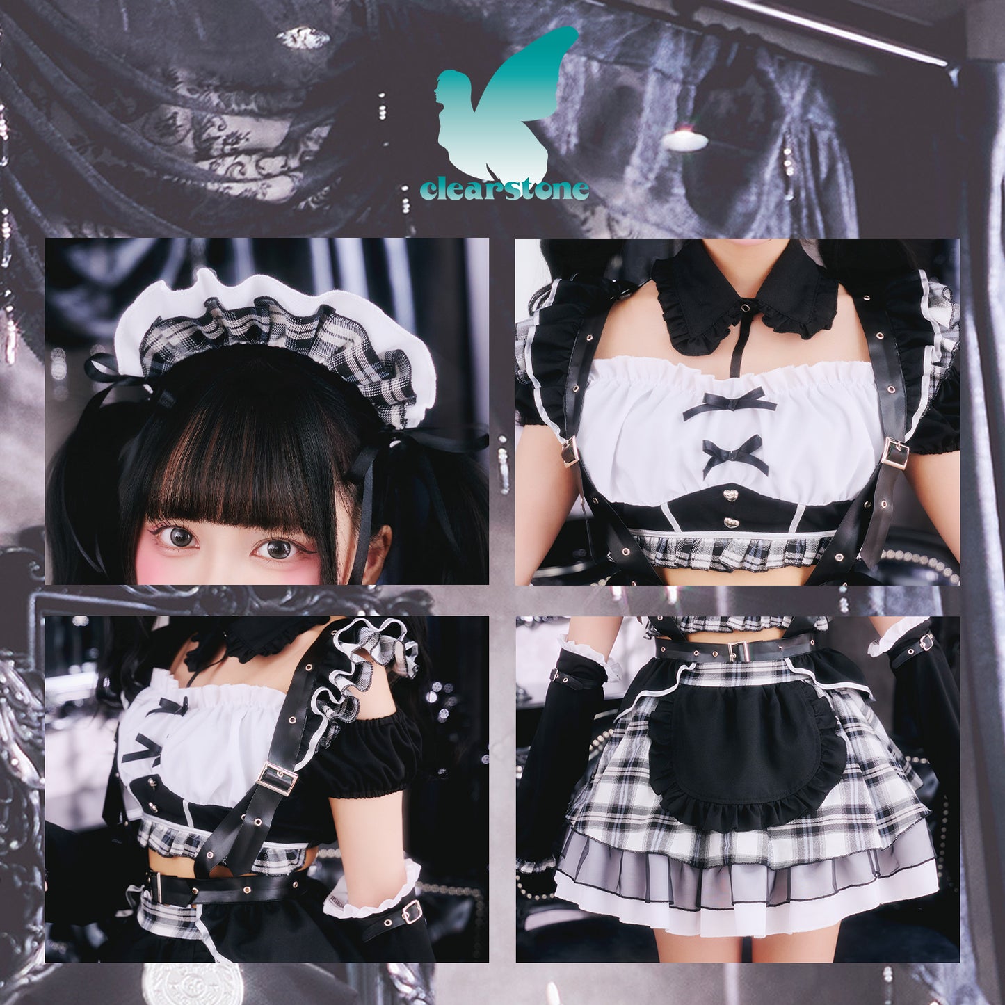 [New] コスプレ ゴスパンドール メイド レディース フリーサイズ モノトーン/レッド【クリアストーン】♡