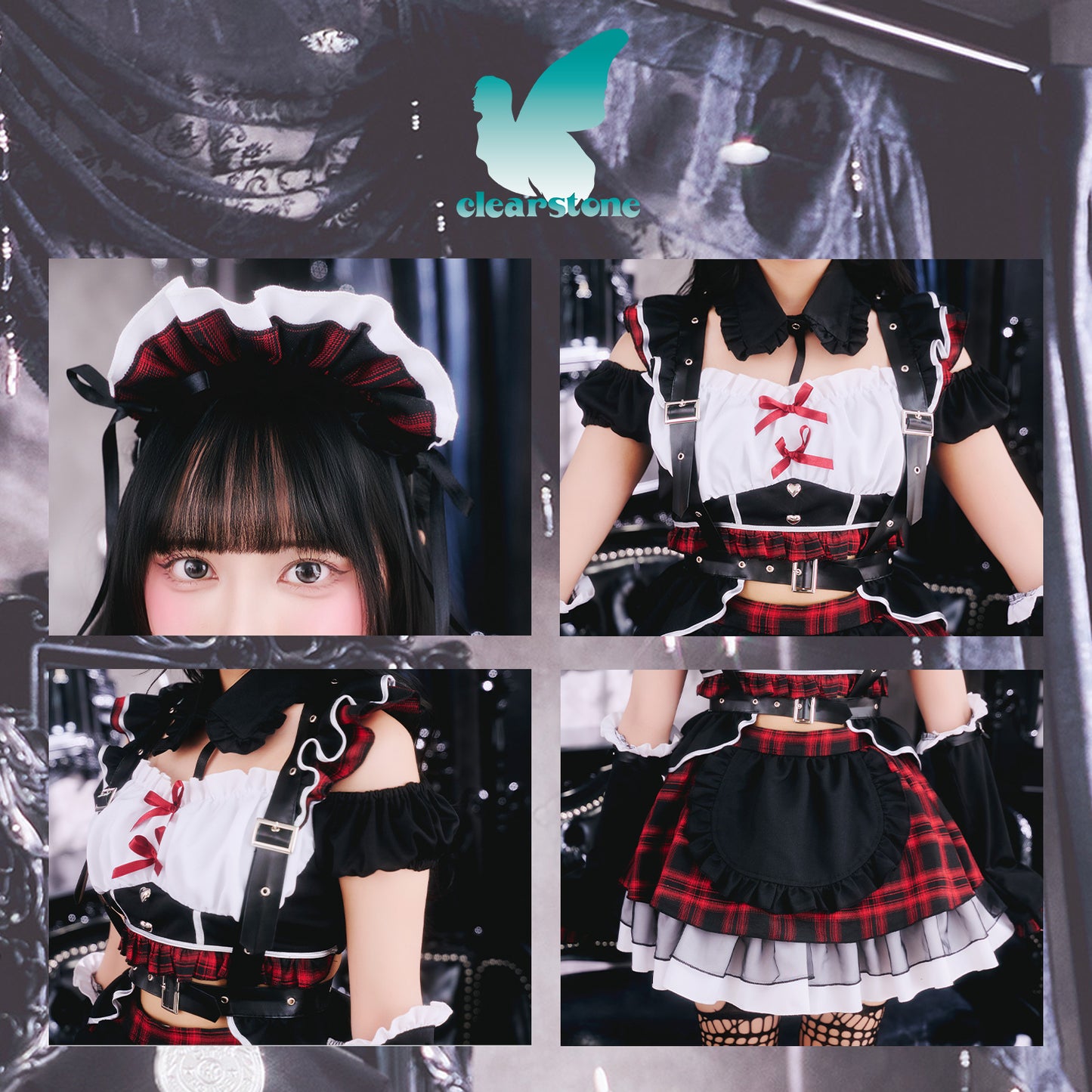 [New] コスプレ ゴスパンドール メイド レディース フリーサイズ モノトーン/レッド【クリアストーン】♡