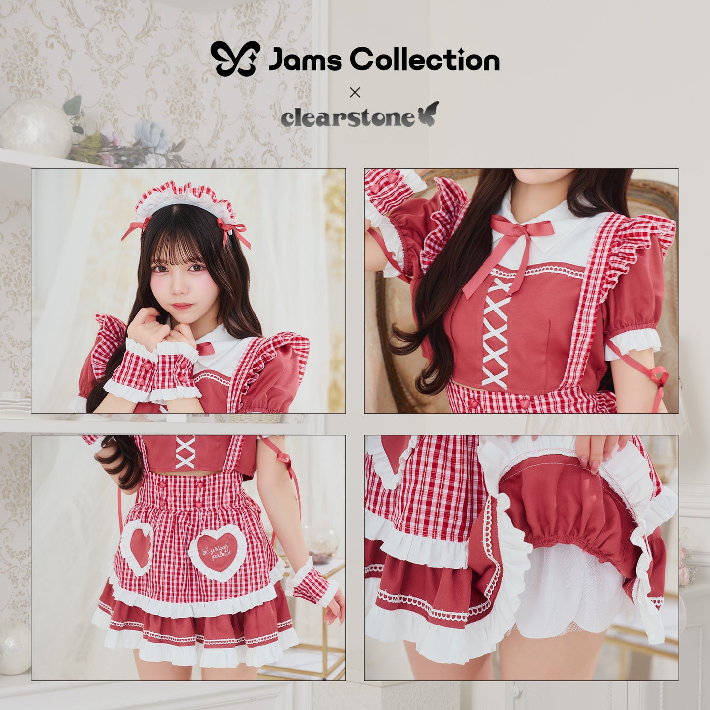 [New] 《JamsCollection着用》コスプレ リリパレ メロウハートメイド レディース フリーサイズ レッド【クリアストーン】♡