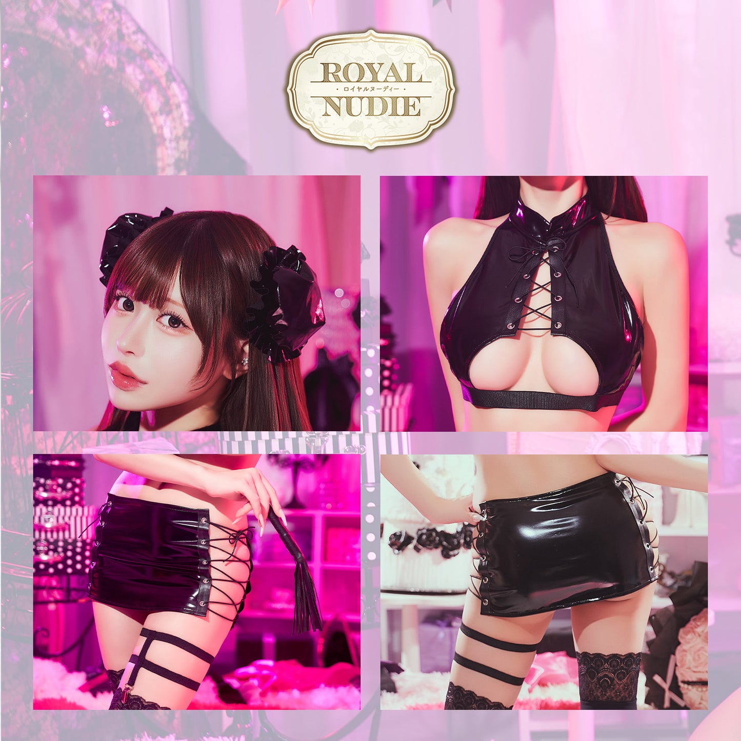 [New] コスプレ チャイナ ロイヤルヌーディー エナメルチャイナ レディース フリーサイズ ブラック【クリアストーン】♡