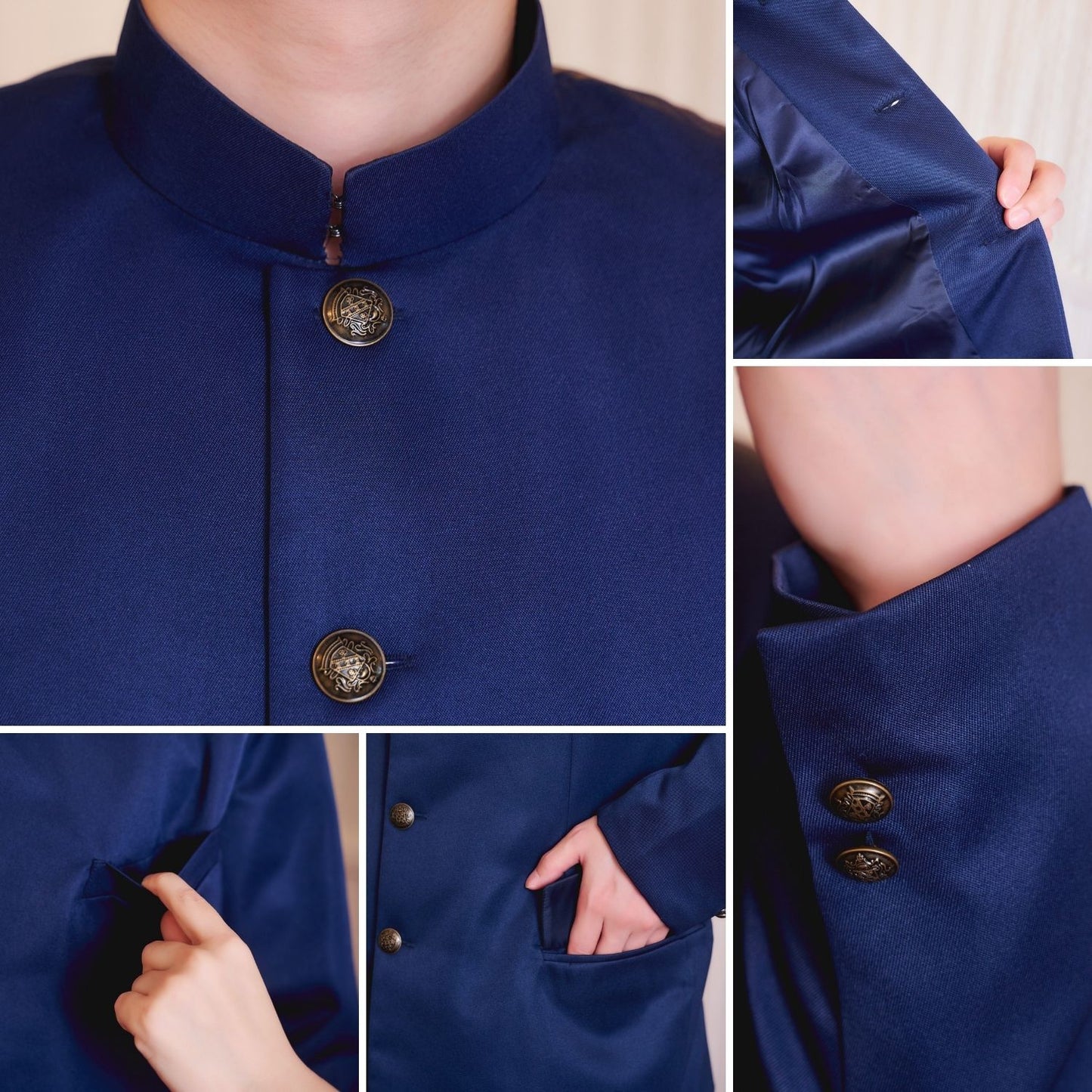 [New] コスプレ 制服 レトロ学生服 学ラン メンズ M/L ネイビー【クリアストーン】