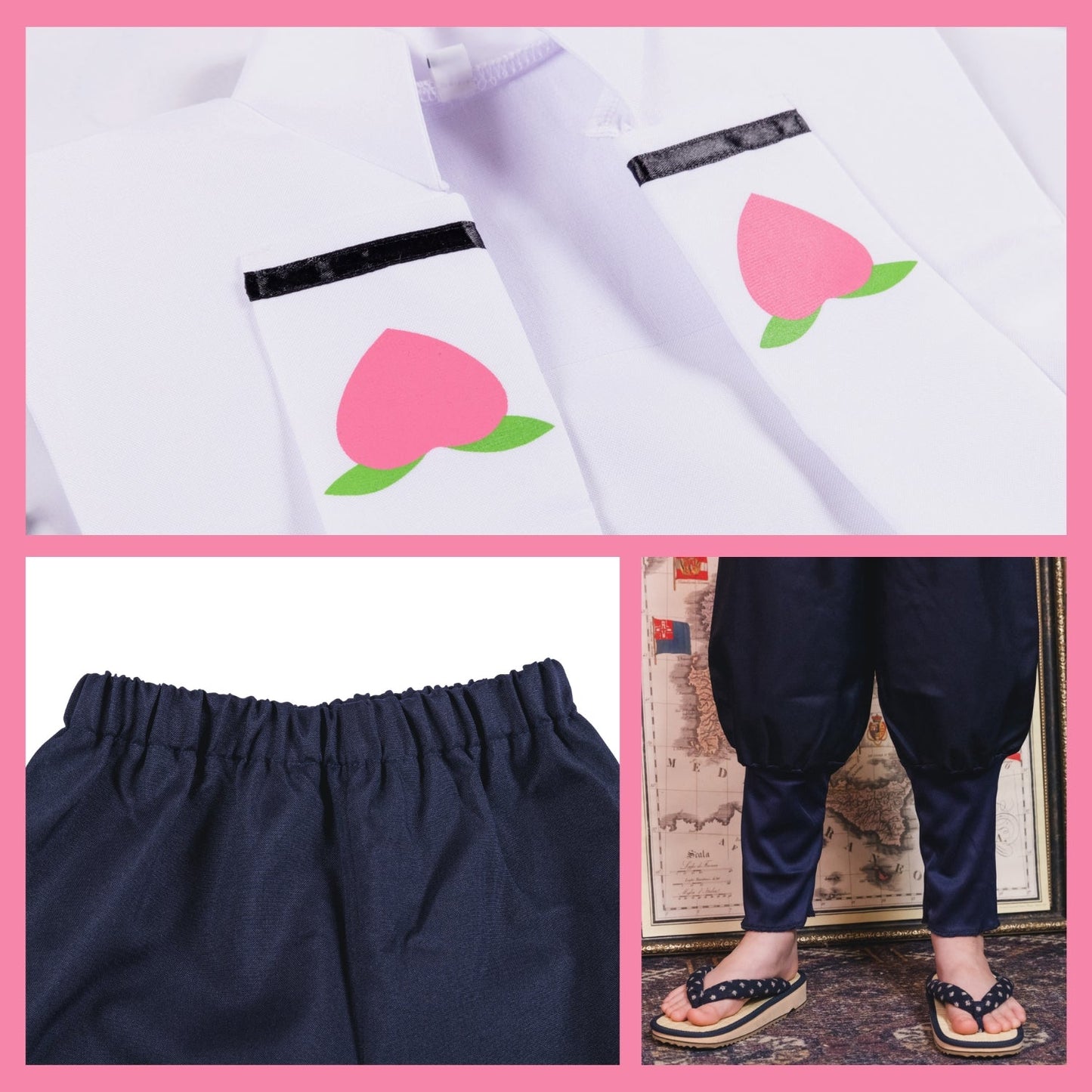 コスプレ キッズ こども 昔話 和装 キャラクター 和風コス 桃太郎 120cm ブルー ホワイト【クリアストーン】