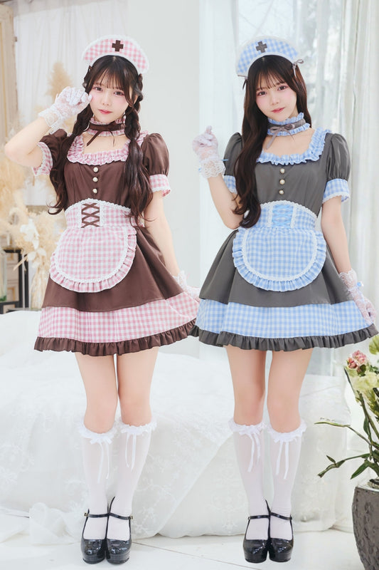 [New] 《JamsCollection着用》コスプレ リリパレ ロマンスナースメイド レディース フリーサイズ ピンク/ブルー【クリアストーン】♡