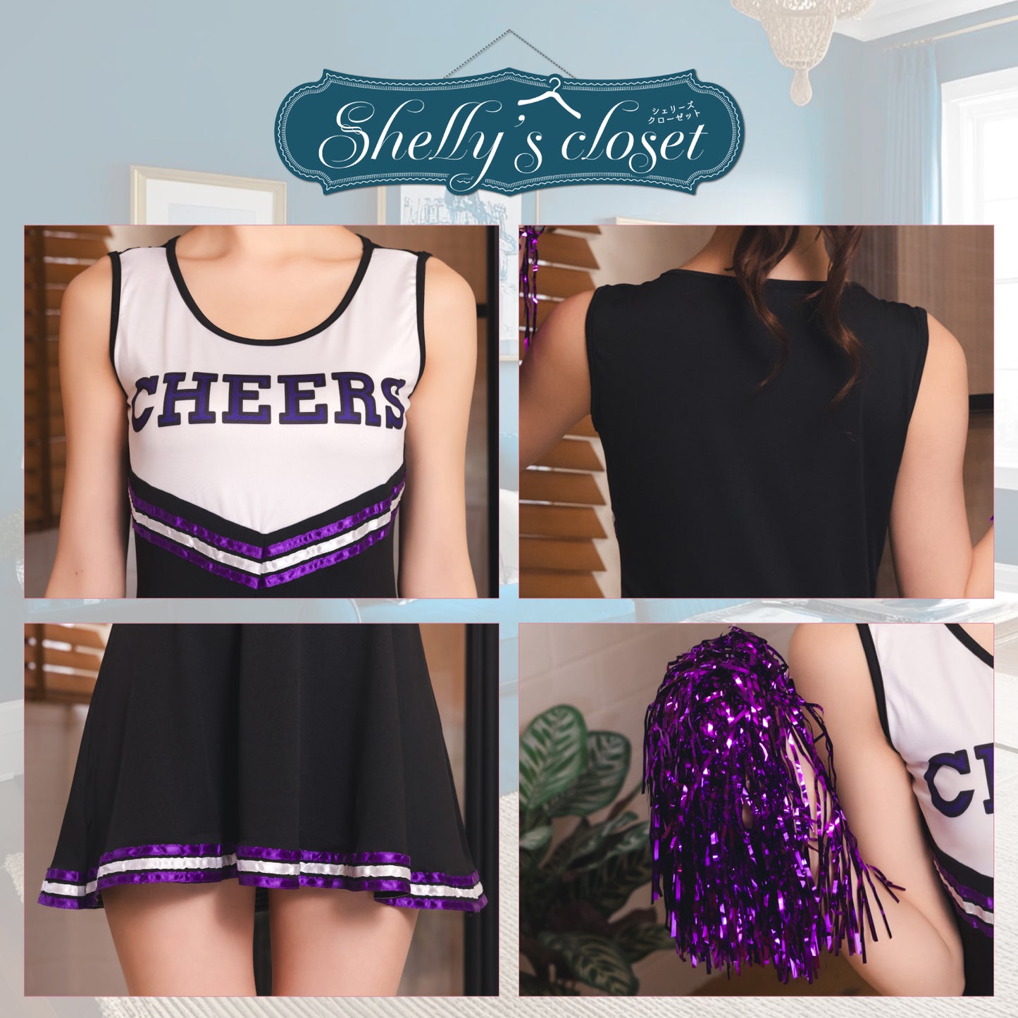 コスプレ チアガール シェリーズクローゼット チア レディース フリーサイズ ブラック【クリアストーン】