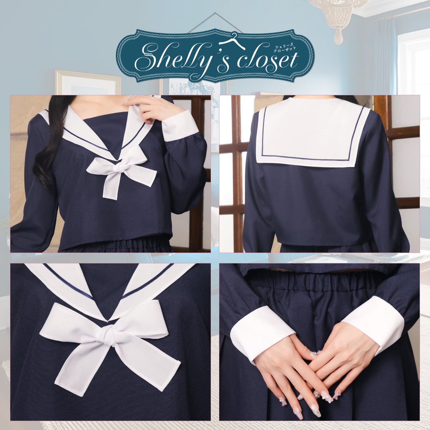 コスプレ 制服 シェリーズクローゼット ネイビーセーラー レディース フリーサイズ ブラック【クリアストーン】