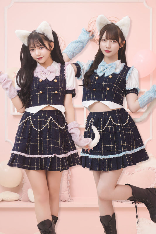 [NEW]《JamsCollection着用》 コスプレ ねこ リリパレ エコリエールキャット レディース フリーサイズ ピンク/ブルー 【クリアストーン】♡