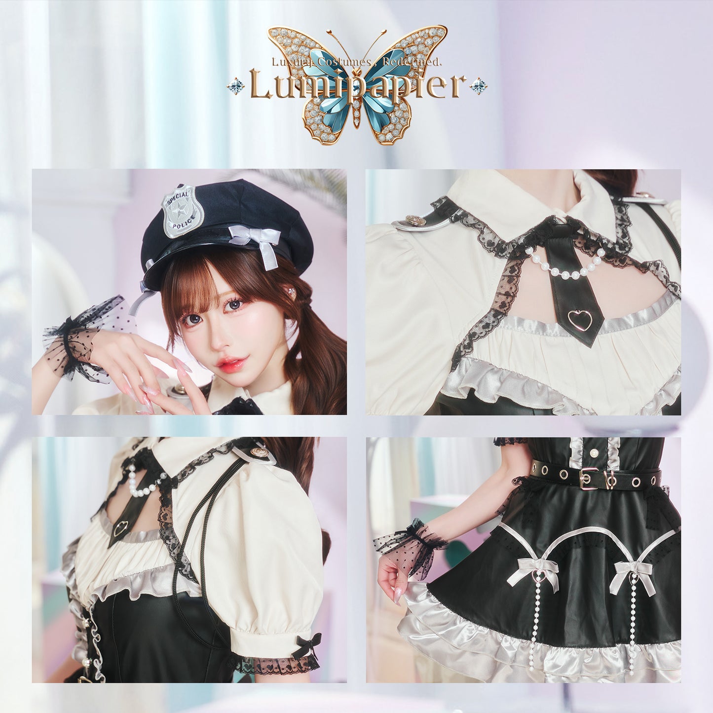 [New] コスプレ ルミパピエ アイドルポリス レディース フリーサイズ ブラック 【クリアストーン】♡