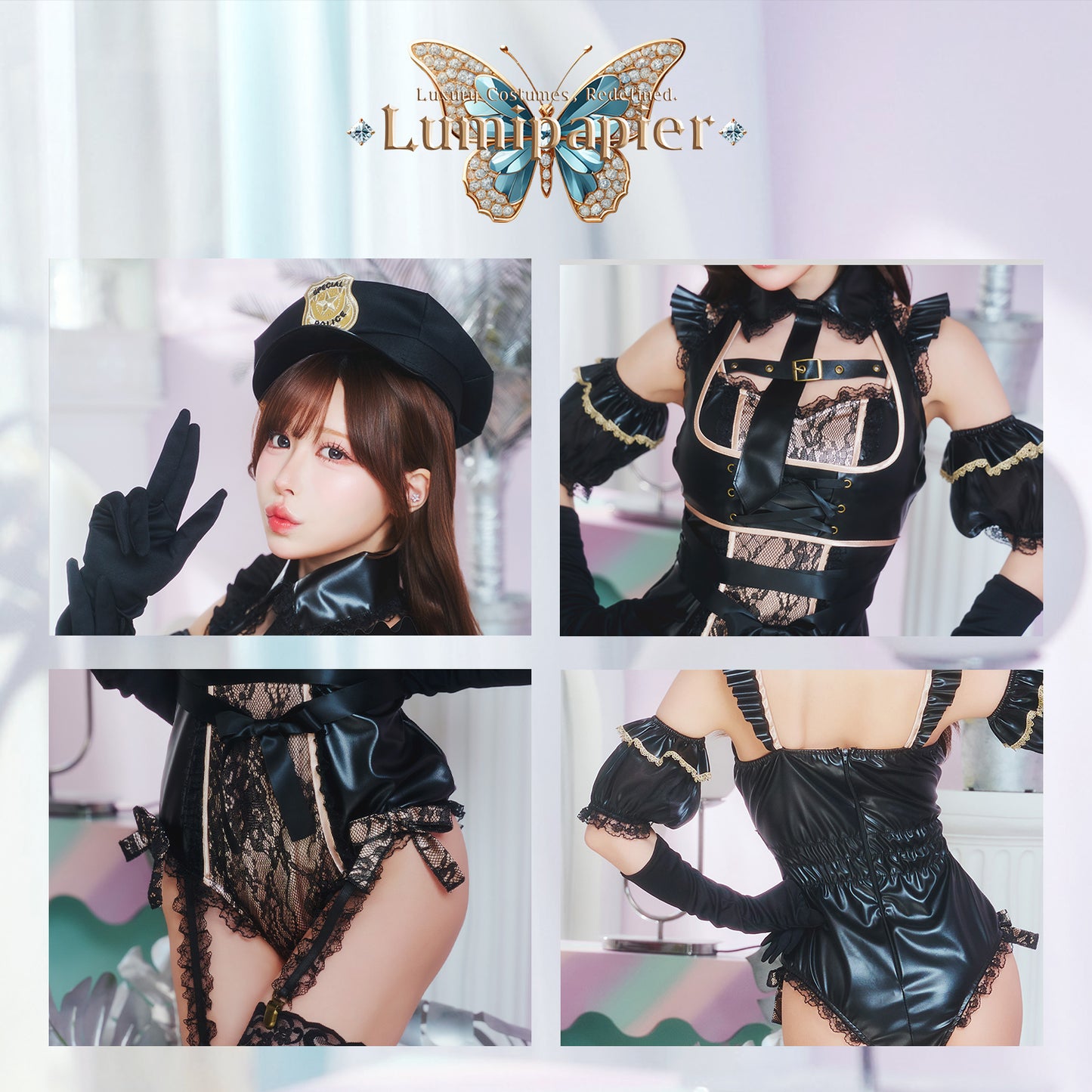 [New] コスプレ ルミパピエ フェティッシュポリス レディース フリーサイズ ブラック 【クリアストーン】♡