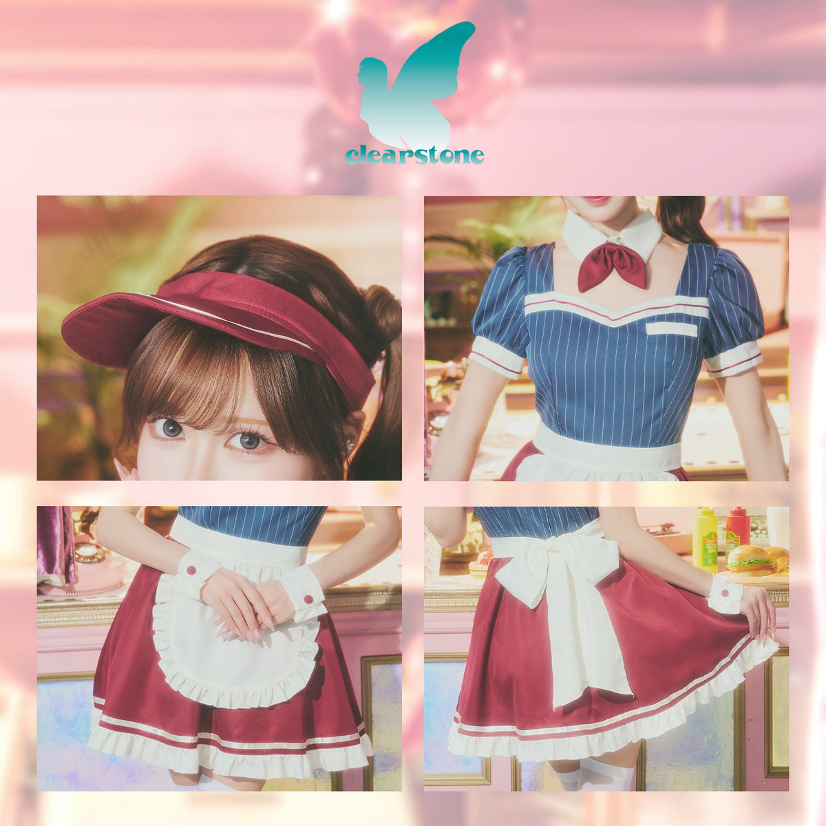 [New] コスプレ ダイナー ドライブインレトロダイナー レディース フリーサイズ ブルー【クリアストーン】♡