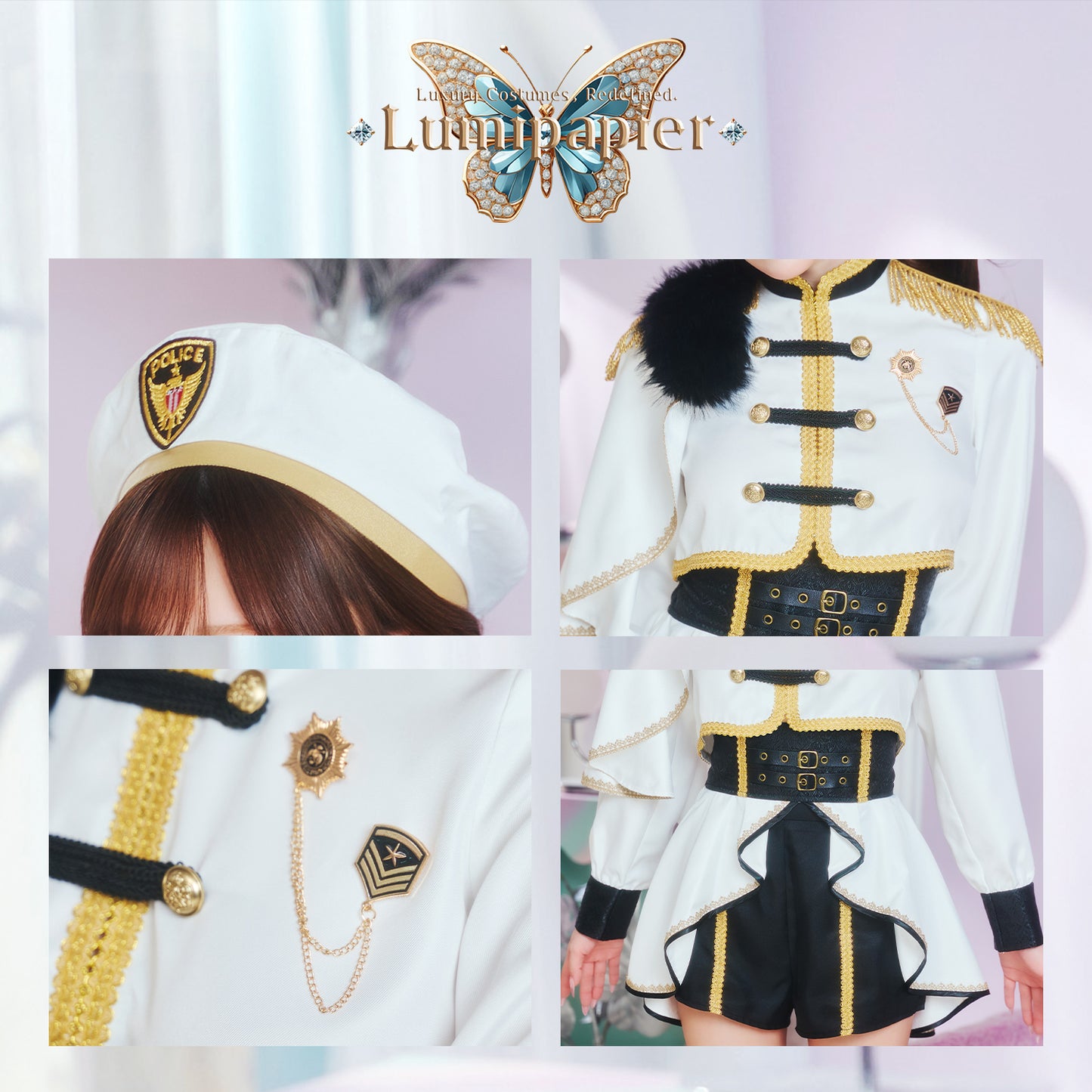 [New] コスプレ ルミパピエ ロイヤルポリス レディース フリーサイズ ホワイト 【クリアストーン】♡