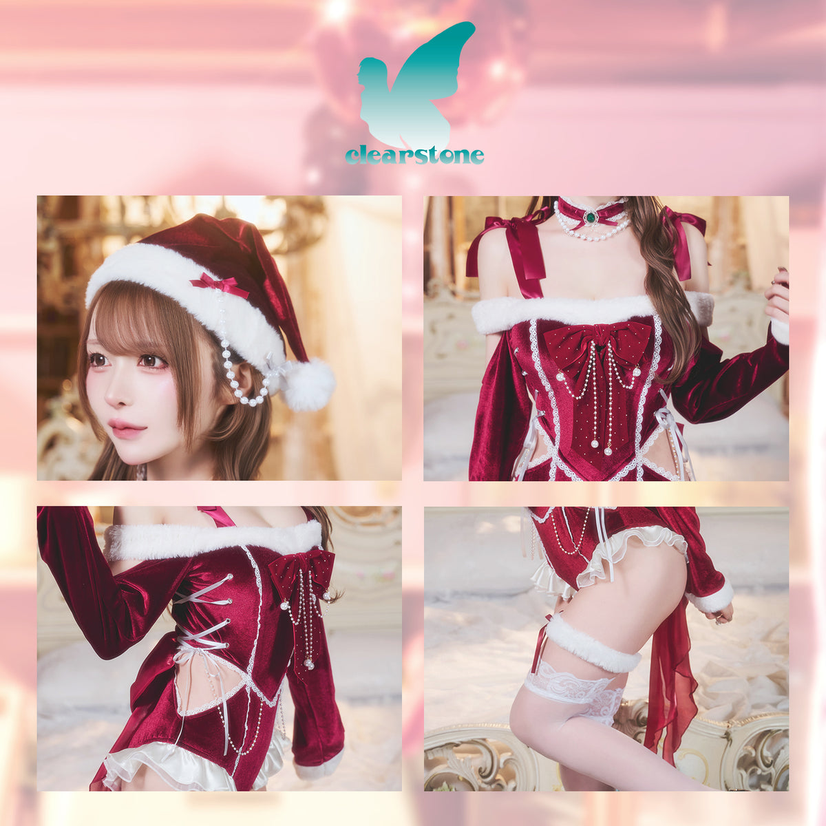 [New] コスプレ クリスマス ルミパピエ ルージュレオタードサンタ レディース フリーサイズ レッド 【クリアストーン】♡