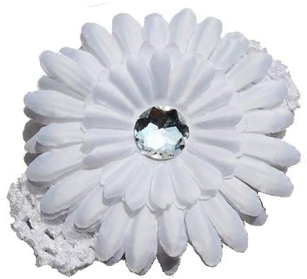 小物 ベビー 赤ちゃん ヘッドアクセサリー フラワー ホワイト/ピンク 【クリアストーン】