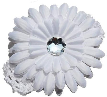 小物 ベビー 赤ちゃん ヘッドアクセサリー フラワー ホワイト/ピンク 【クリアストーン】