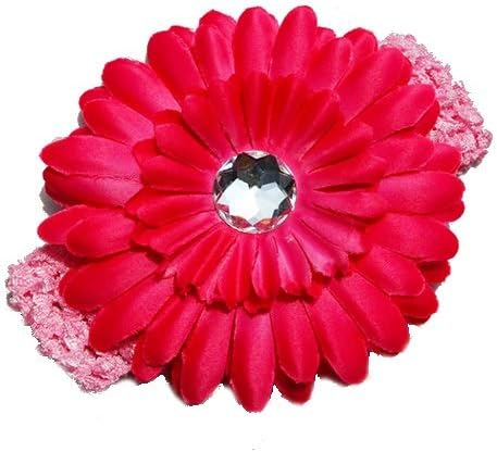 小物 ベビー 赤ちゃん ヘッドアクセサリー フラワー ホワイト/ピンク 【クリアストーン】