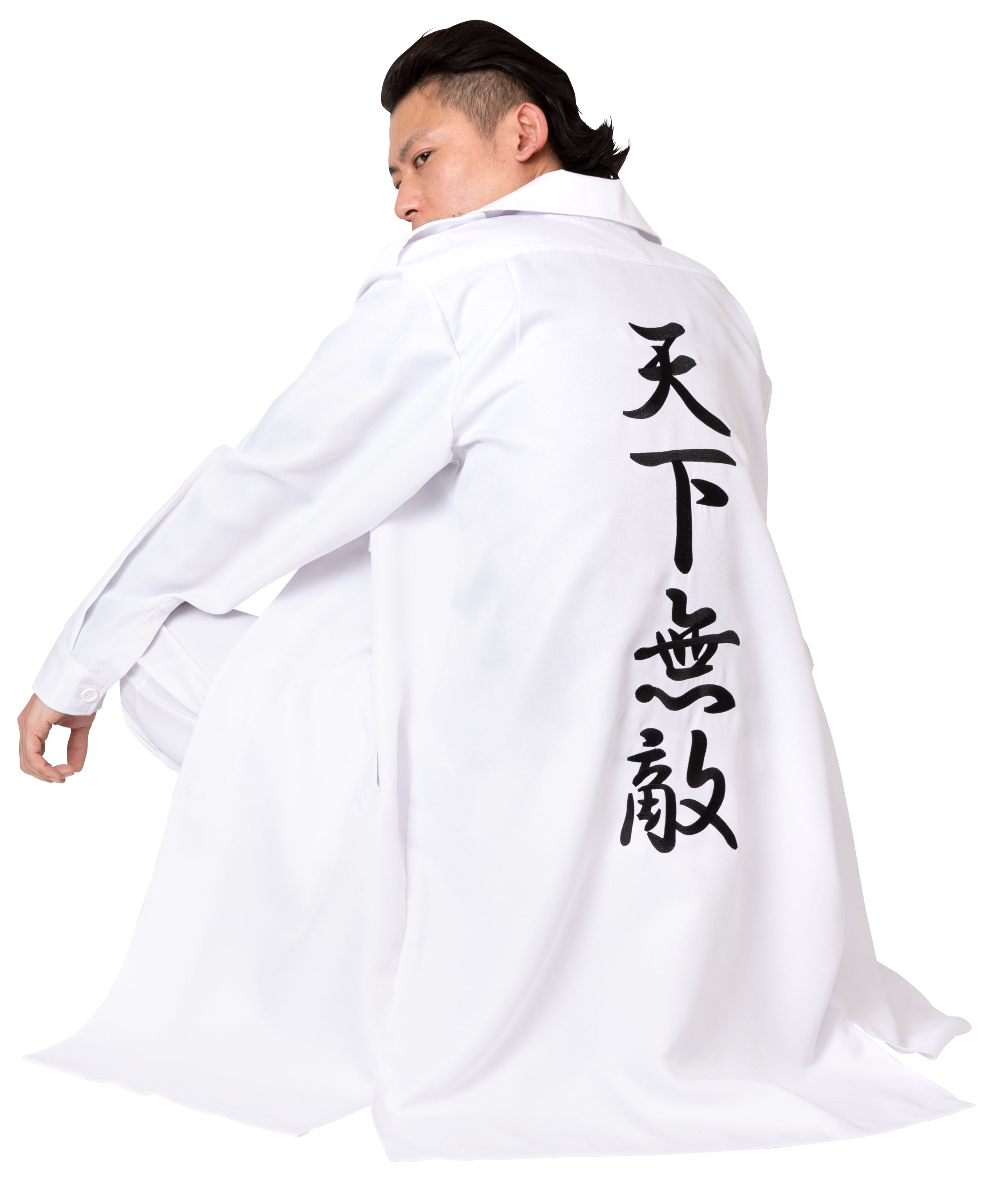 コスプレ 特攻服 ヤンキー 特攻服ジャケット 天下無敵 白 / 黒 Mens フリーサイズ ホワイト / ブラック【クリアストーン】