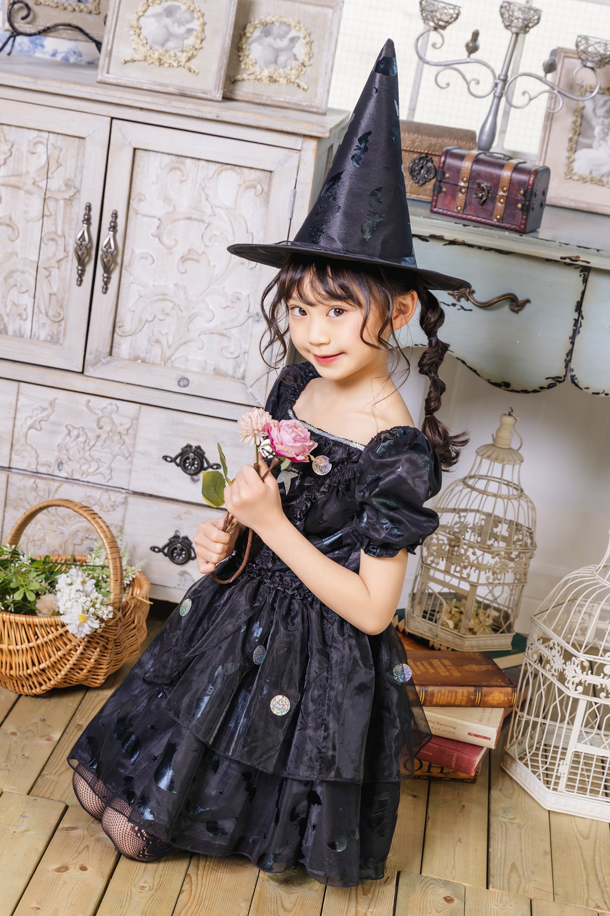 魔女 ウィッチハットガール ファンシードレス 子ども用 130～140cm コスプレ キッズ こども 魔女 ハロウィン メルヘンウィッチ 女の子