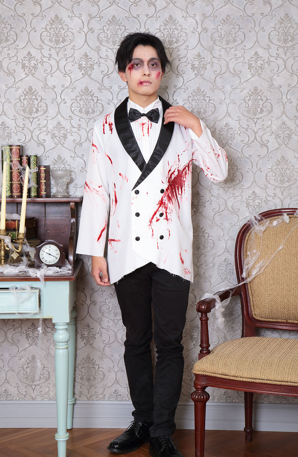 コスプレ ハロウィン スプラッターグルーム メンズ フリーサイズ ホワイト【クリアストーン】
