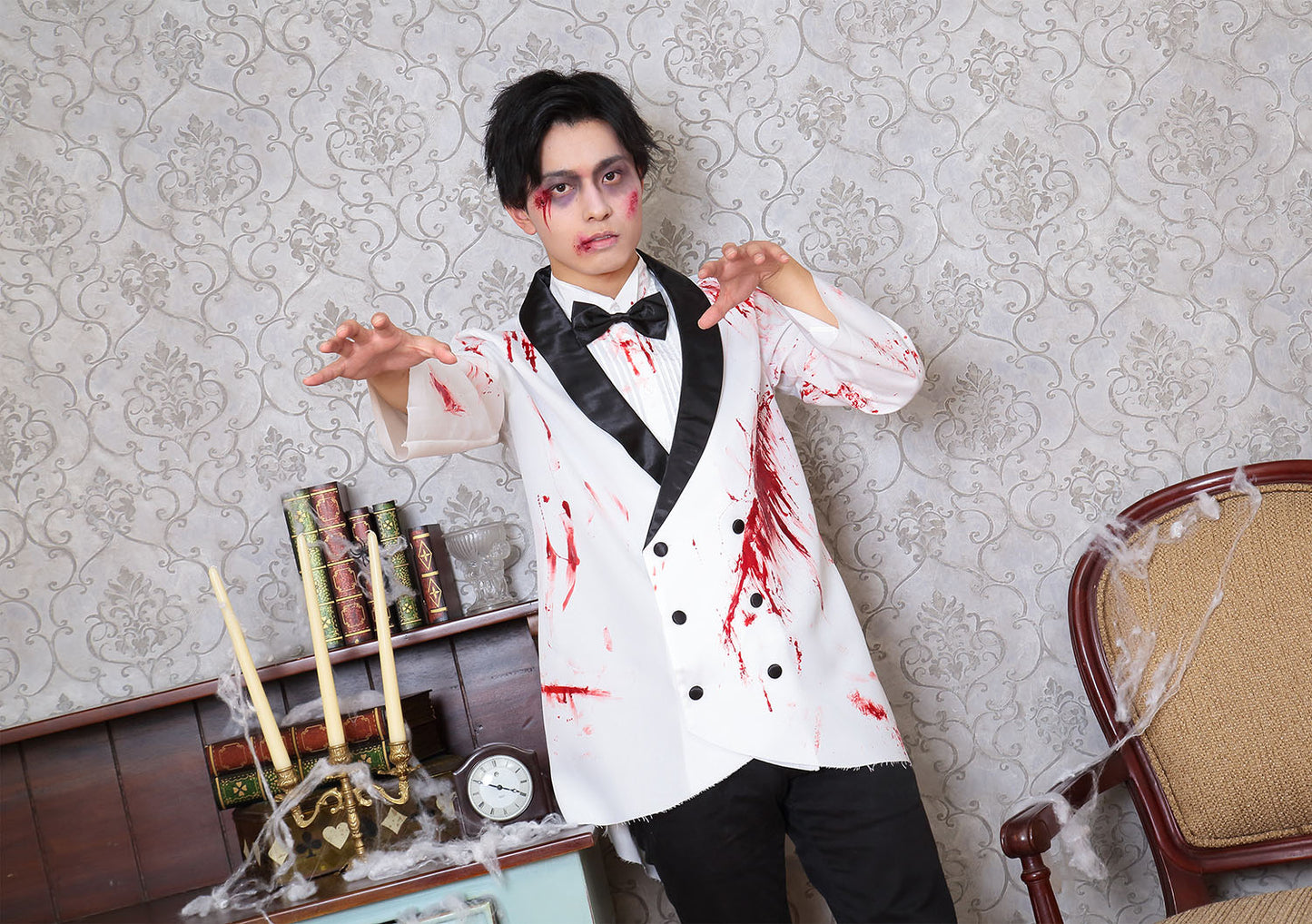 コスプレ ハロウィン スプラッターグルーム メンズ フリーサイズ ホワイト【クリアストーン】