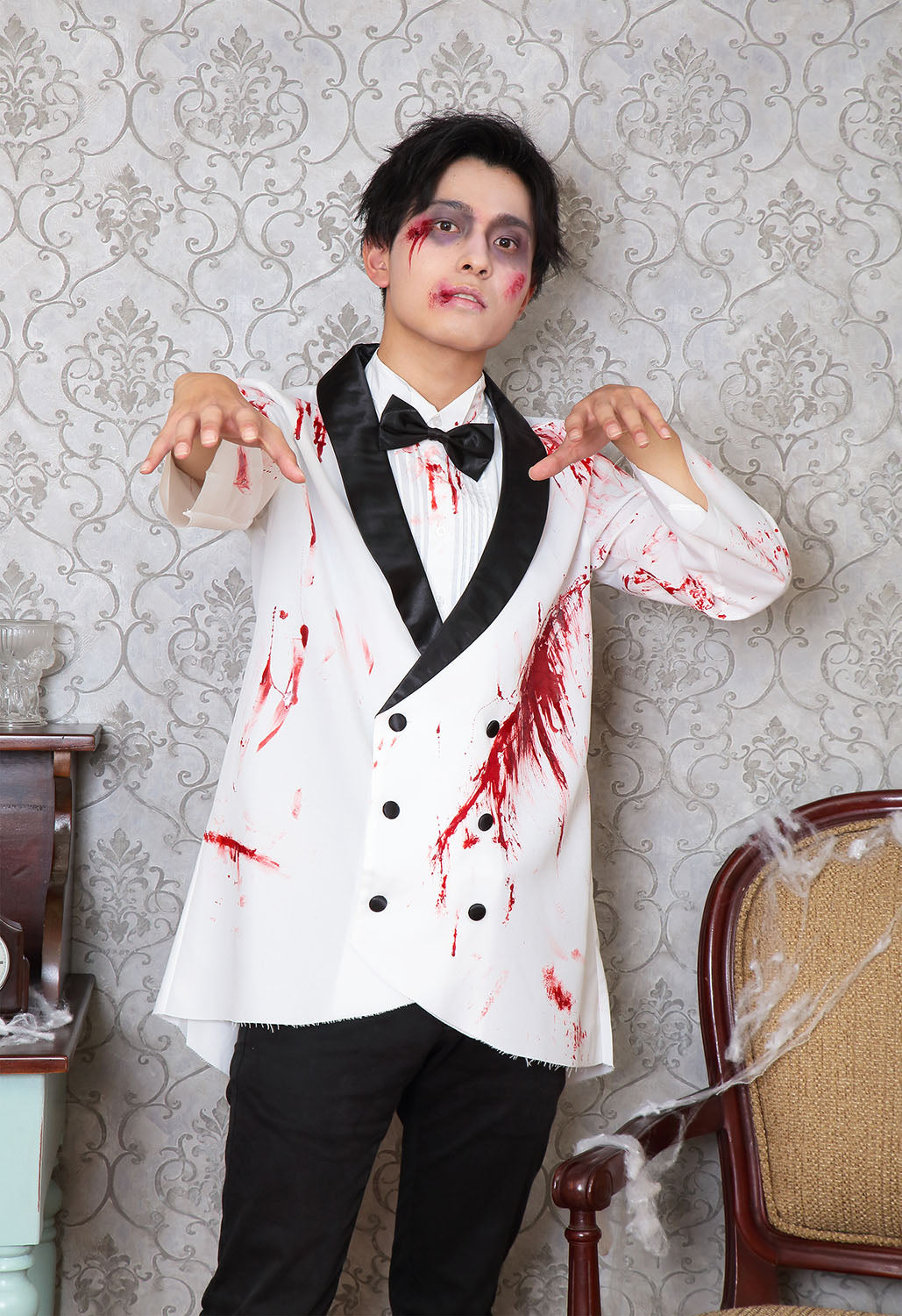 コスプレ ハロウィン スプラッターグルーム メンズ フリーサイズ ホワイト【クリアストーン】