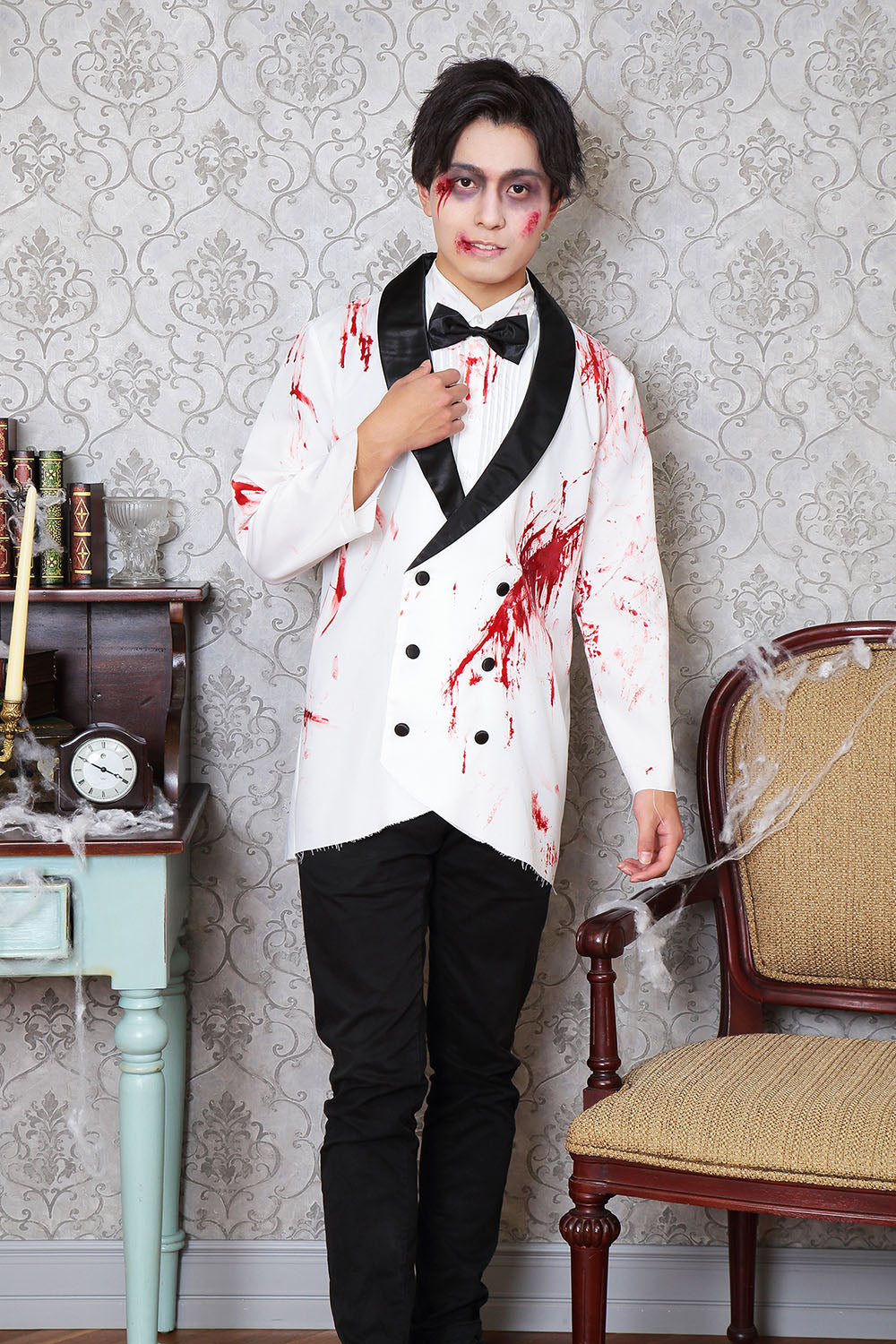 コスプレ ハロウィン スプラッターグルーム メンズ フリーサイズ ホワイト【クリアストーン】