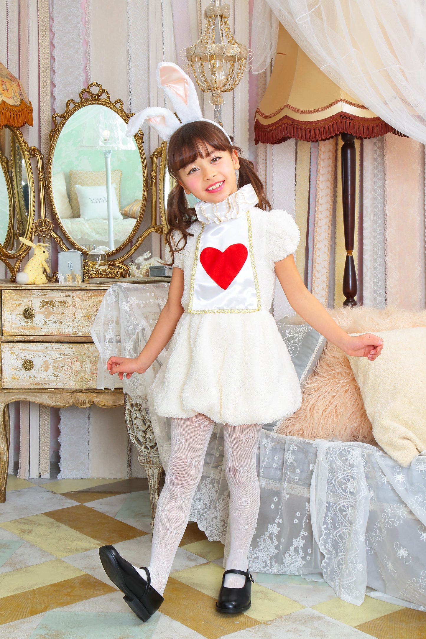 コスプレ キッズ こども うさぎ ハロウィン ワンダーラビットガール 100cm/120cm/140cm ホワイト【クリアストーン】