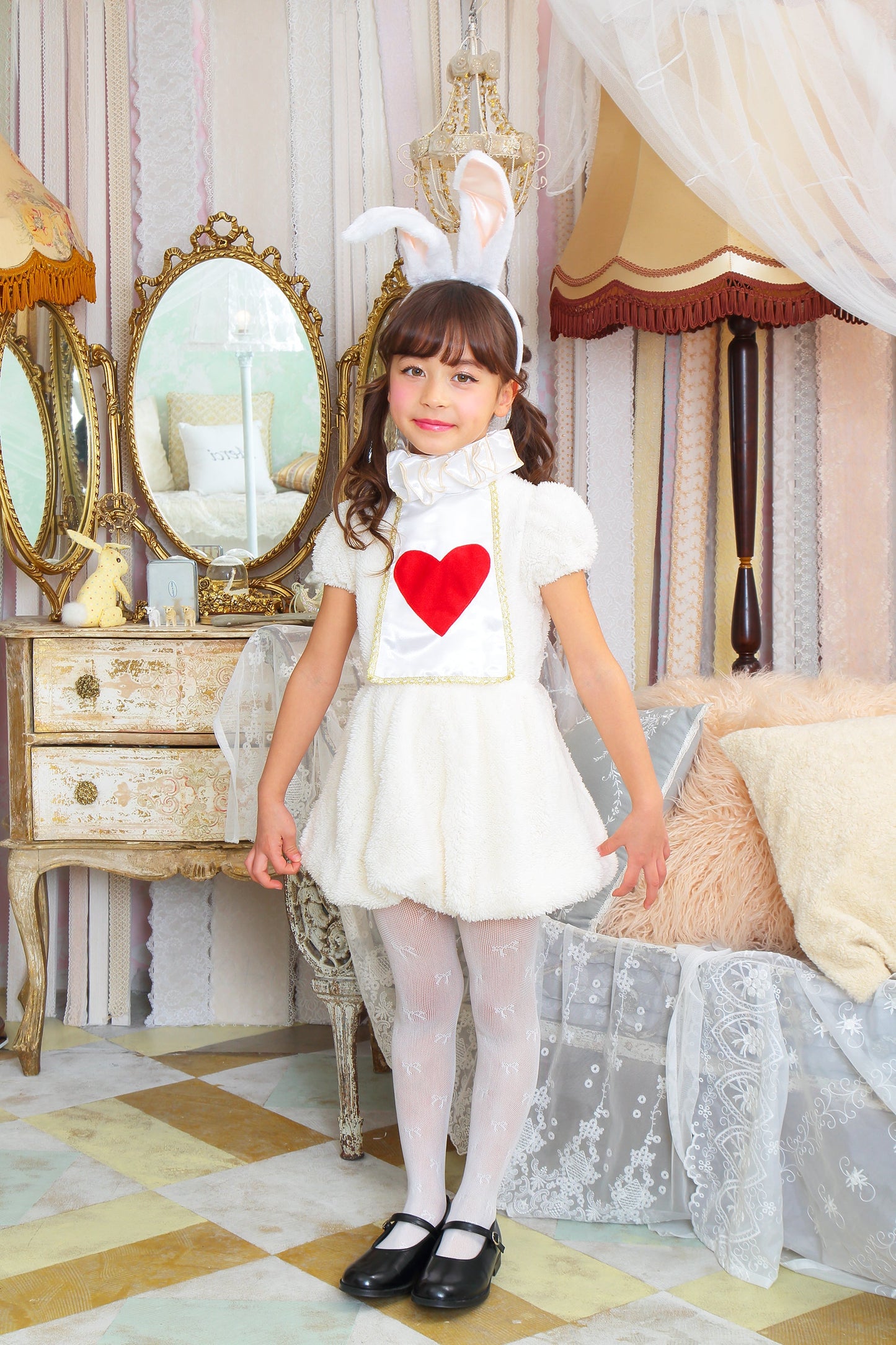 コスプレ キッズ こども うさぎ ハロウィン ワンダーラビットガール 100cm/120cm/140cm ホワイト【クリアストーン】