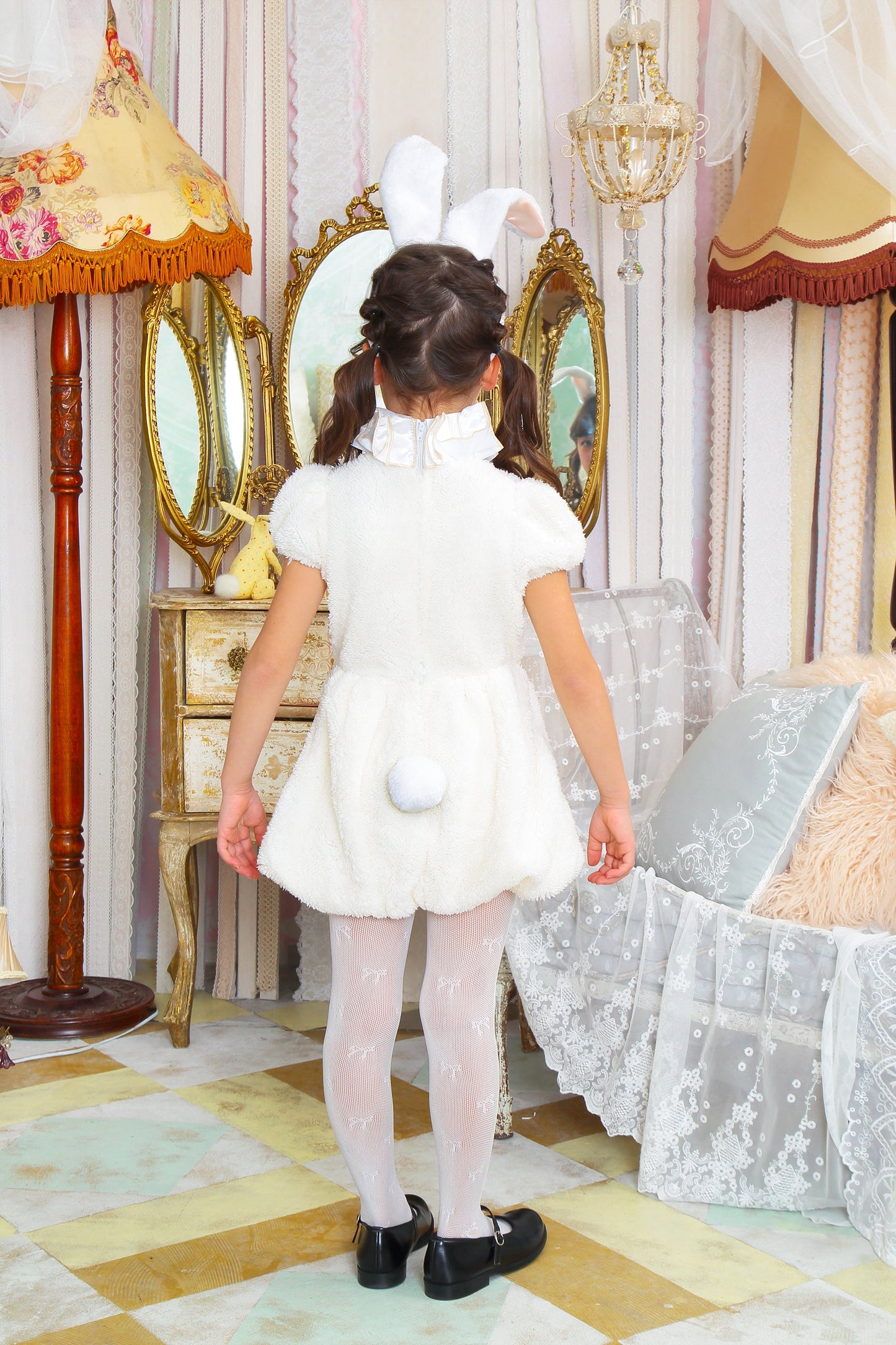 コスプレ キッズ こども うさぎ ハロウィン ワンダーラビットガール 100cm/120cm/140cm ホワイト【クリアストーン】